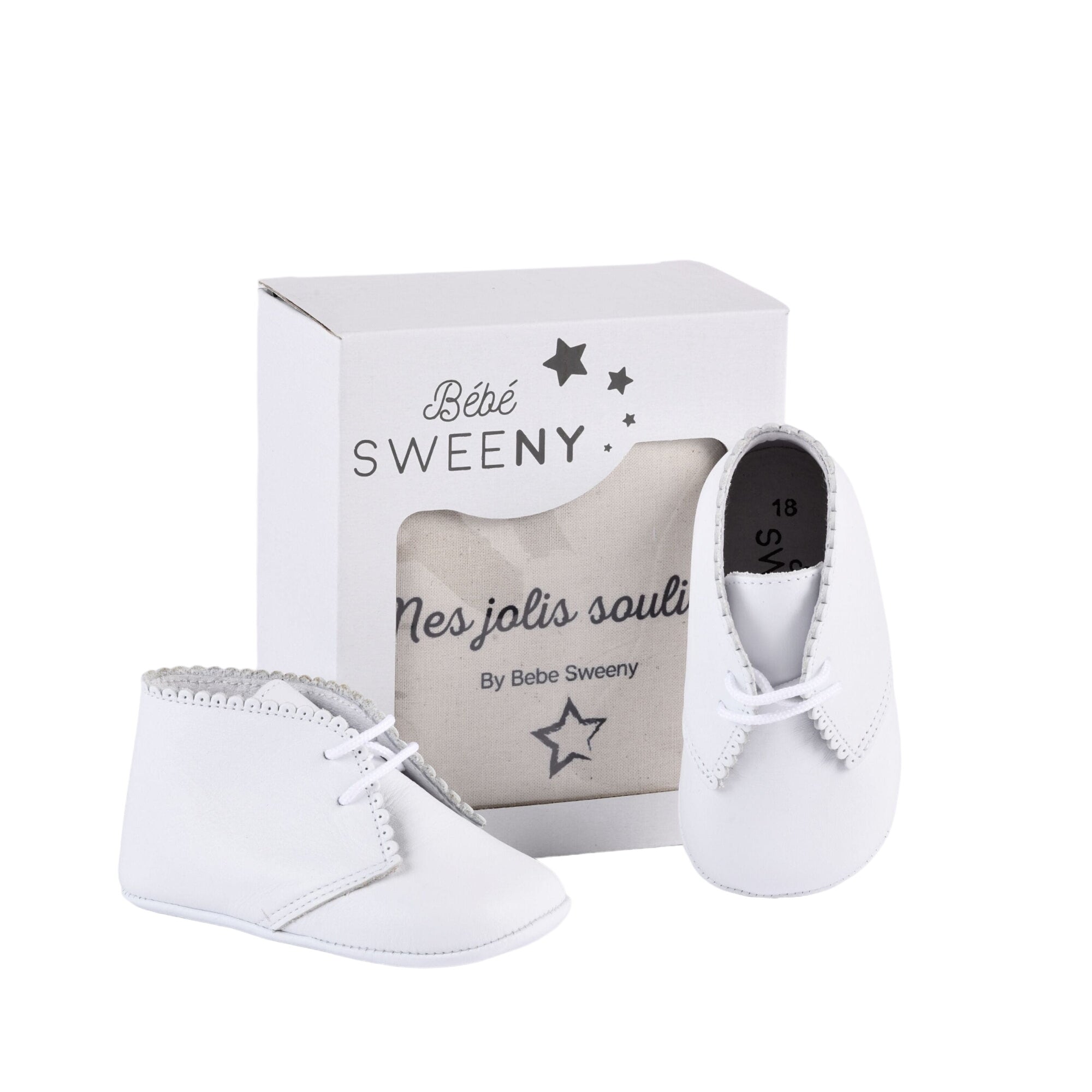 Baby White Leather Pre-walker Shoes With Scalloped Edge