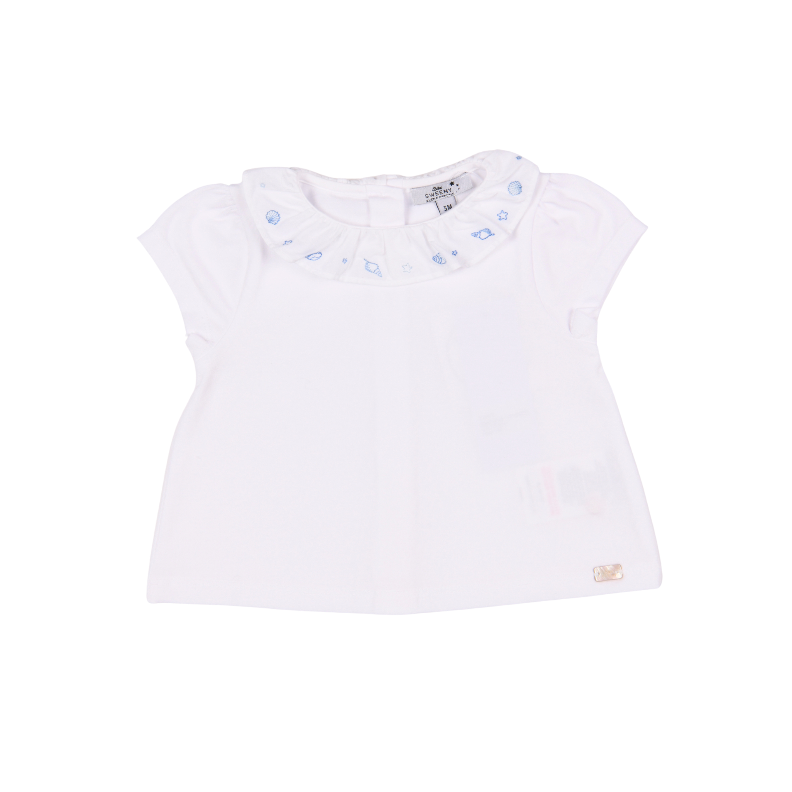 Baby Girls White Organic Cotton T-shirt With Embroidered Collar