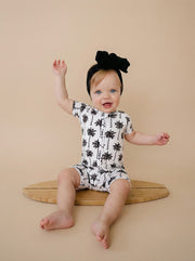 Bamboo Shorty Romper  | Palm Style White