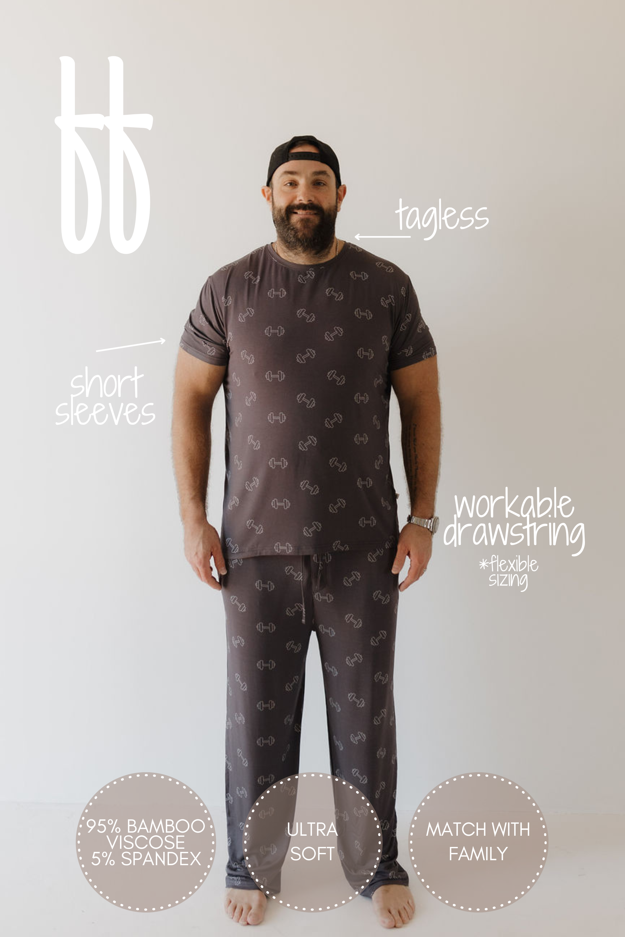 Bamboo Men's Short Sleeve Pajama | Charcoal Arm Day