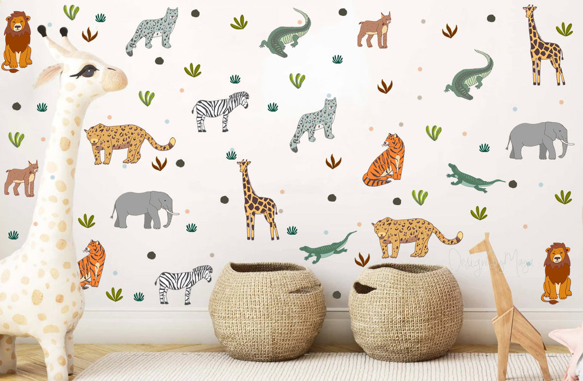 Earth Tones Safari Animals - Fabric Nursery Wall Art Decals