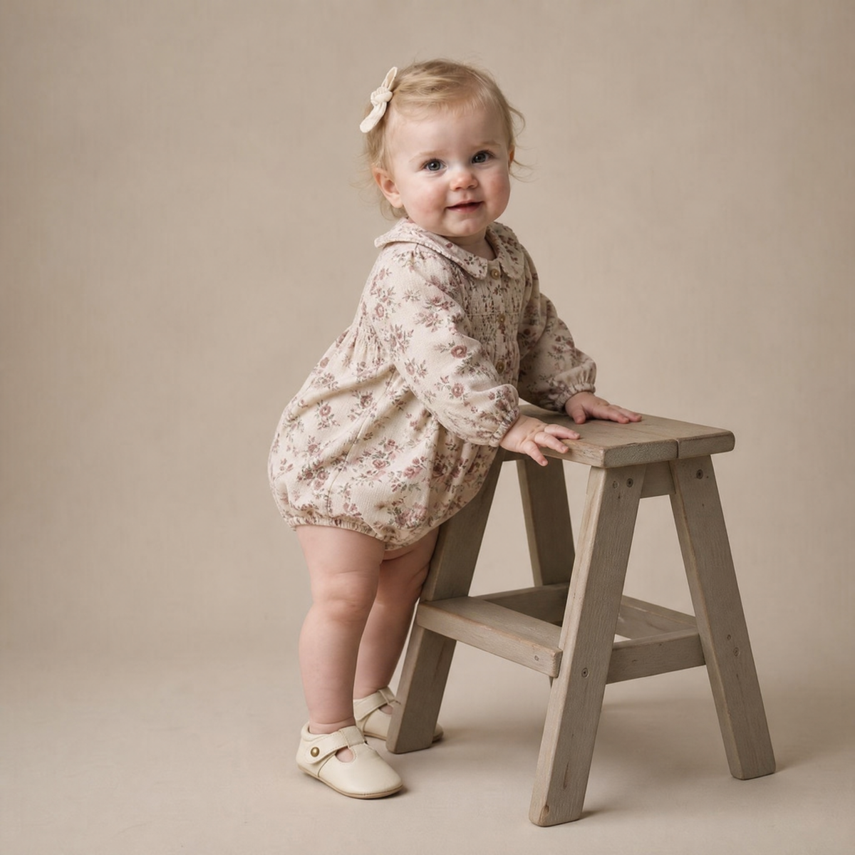 Organic Smocked Long Sleeve Bubble Romper - Wildrose