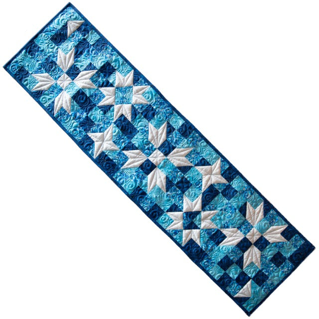 Standout Stars In Icy Blue Quilted Table Runner Precut Quilt Kit