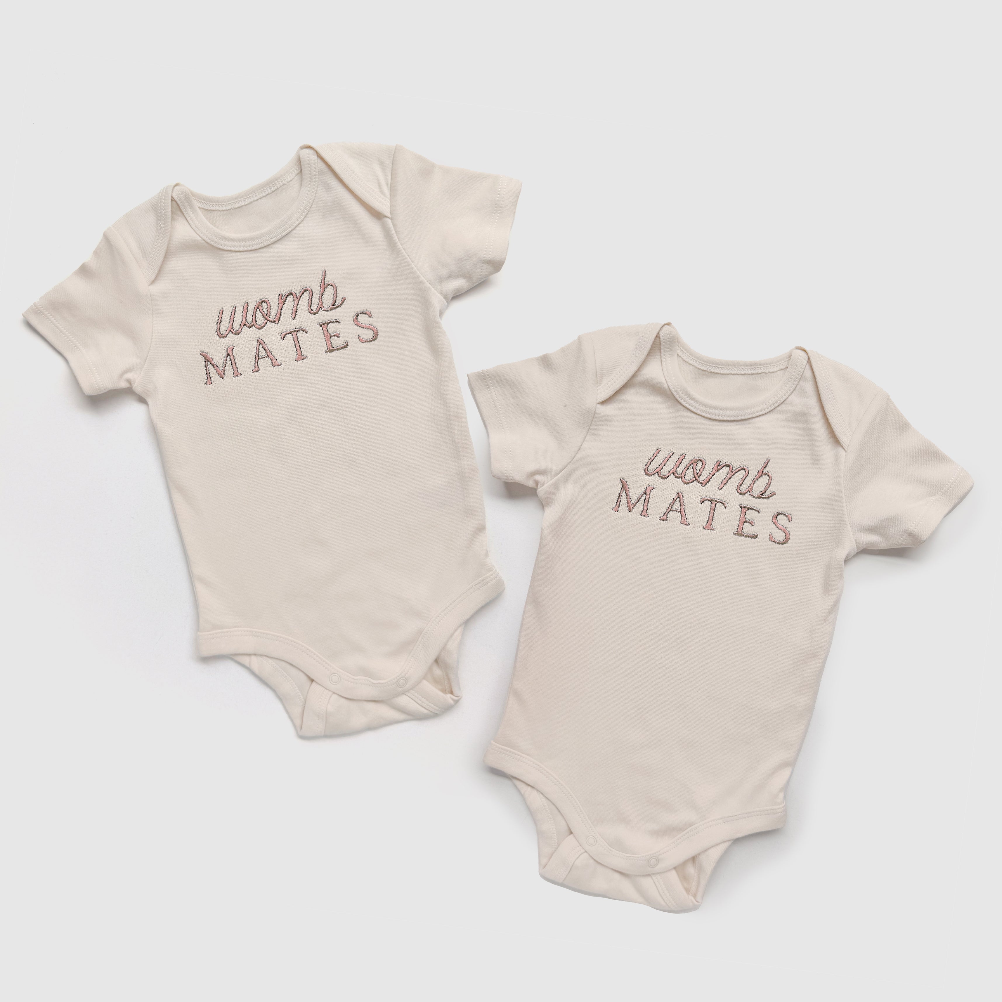 Custom "womb Mates" Embroidered Baby Outfits For Twins & Triplets (set Of 2)