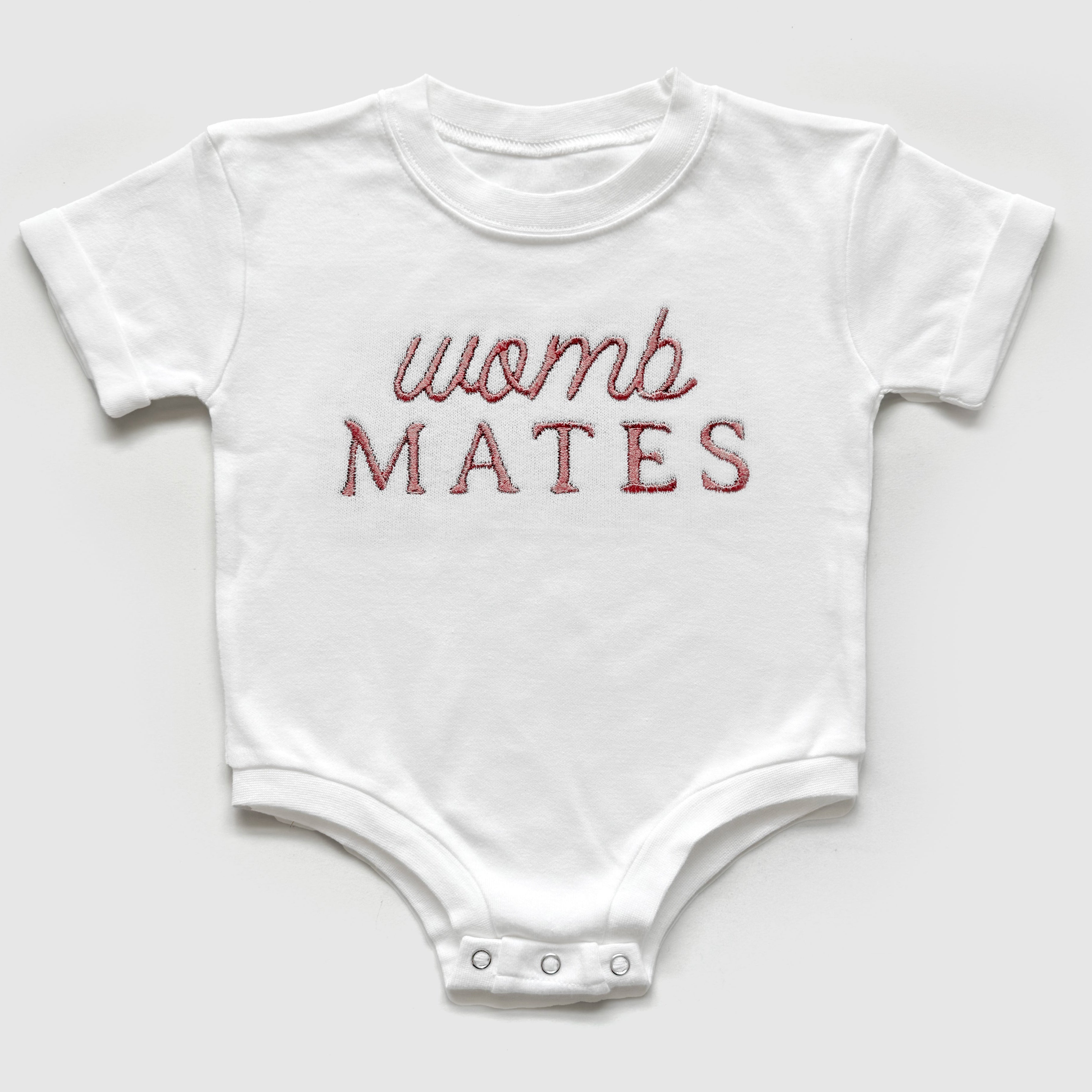 Custom "womb Mates" Embroidered Baby Outfits For Twins & Triplets (set Of 2)