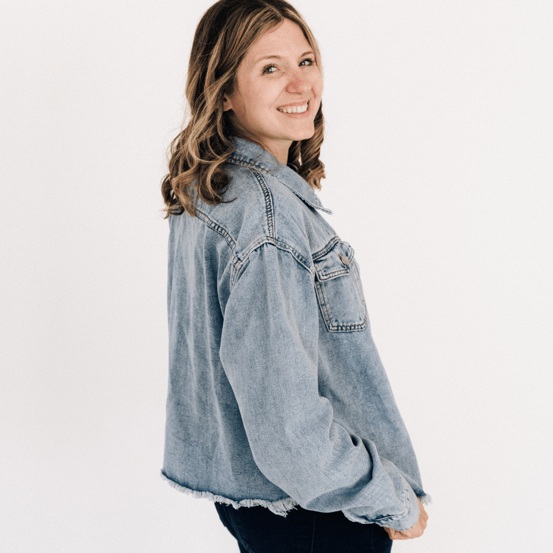 Blue Raw Hem Denim Jean Jacket - Women