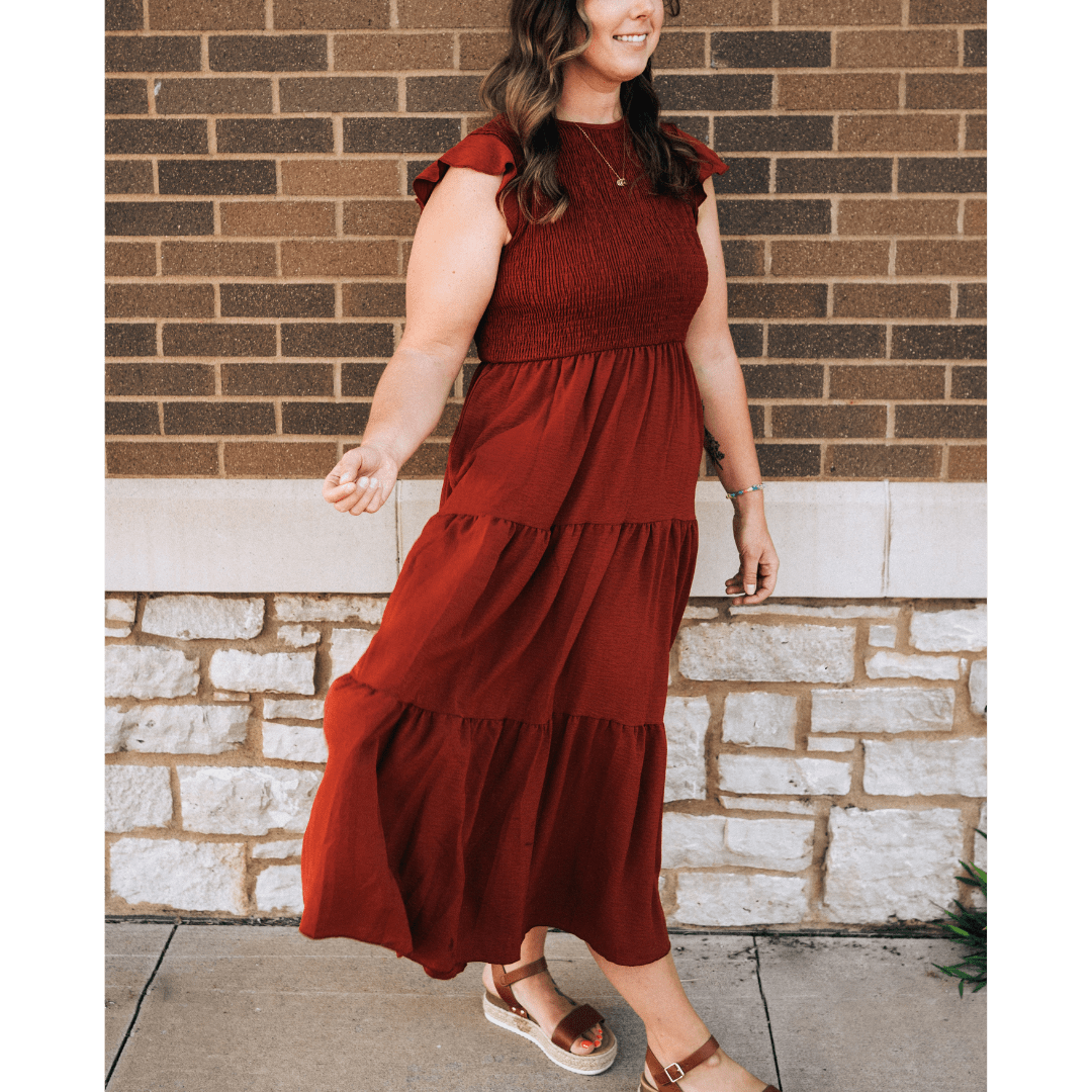 Rust Reddish Brown Maxi Dress - Women