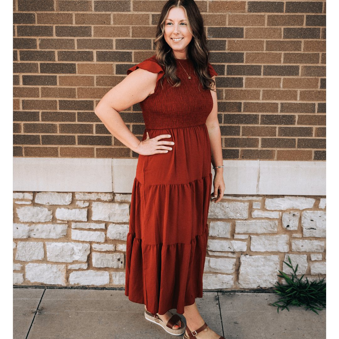 Rust Reddish Brown Maxi Dress - Women