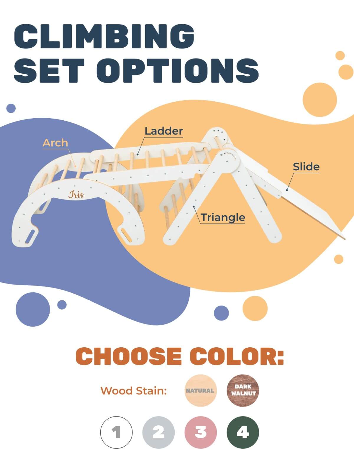 4 In 1 Indoor Climbing Set: Pikler Triangle + Slide + Ladder + Arch