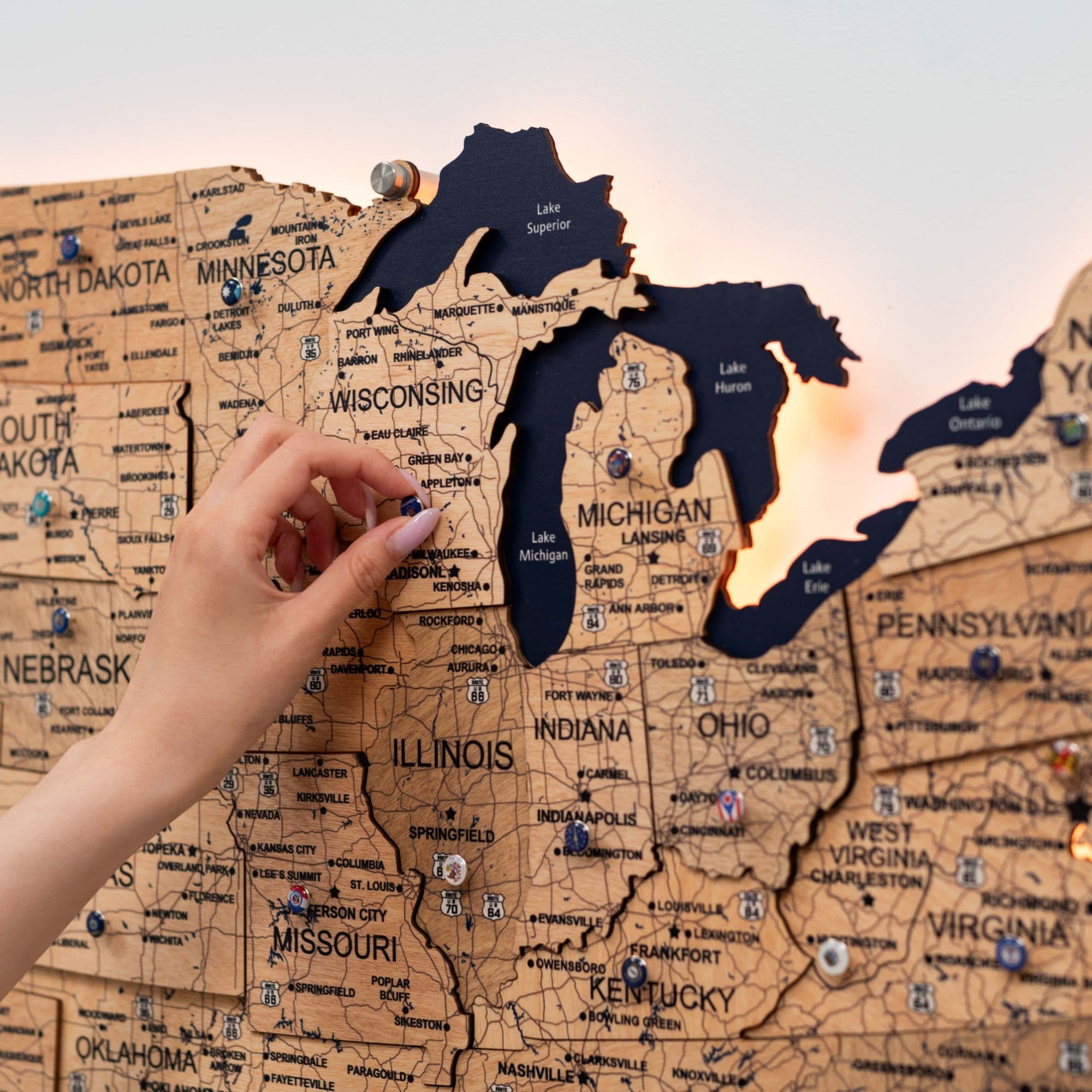 Wooden 3d Led Map Of Usa - Gold