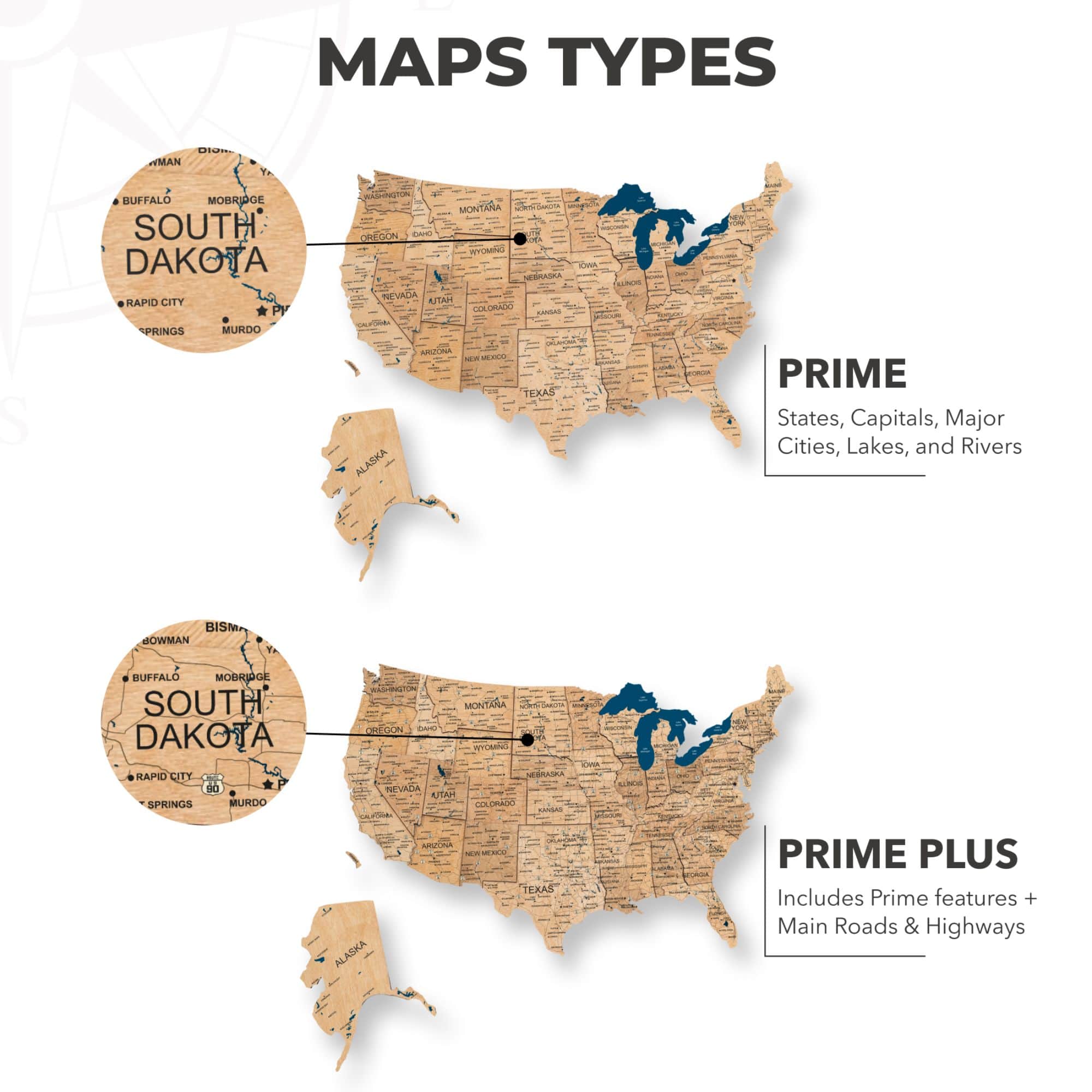 Wooden 3d Led Map Of Usa - Gold