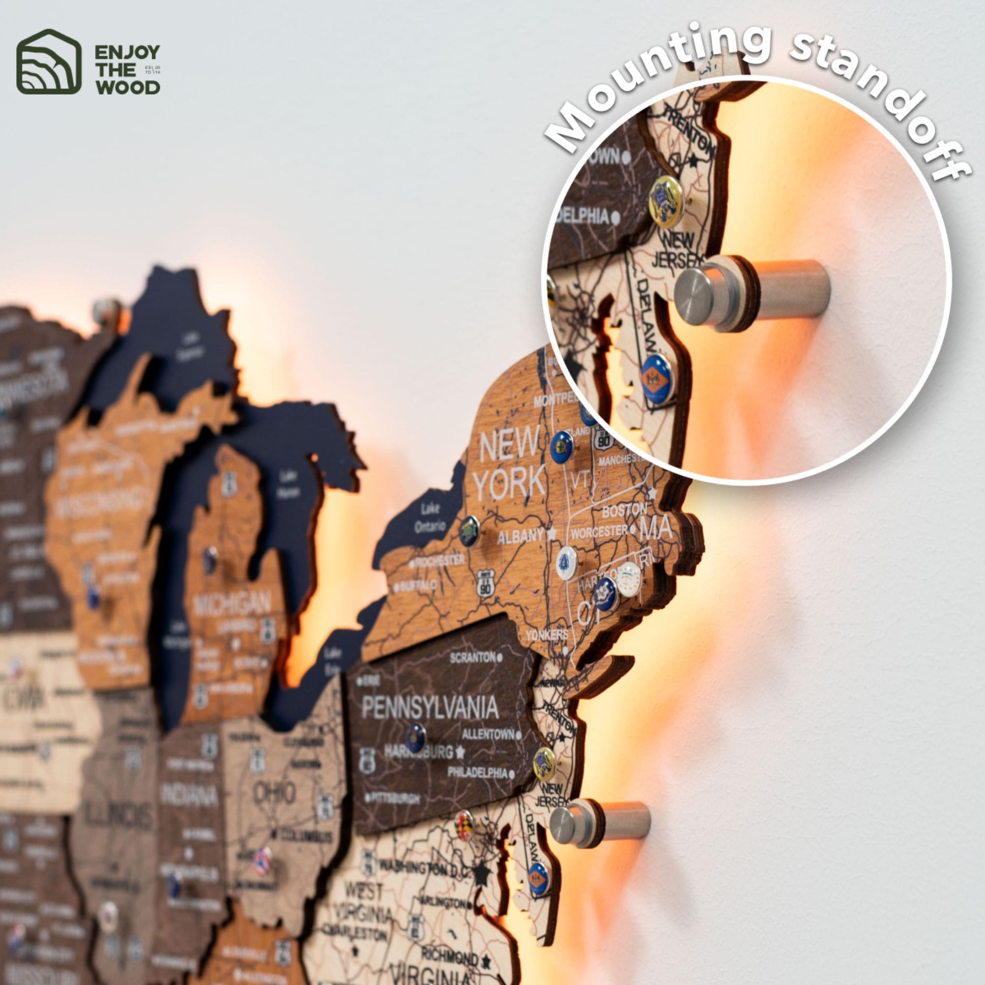 Wooden 3d Led Map Of Usa - Multicolor