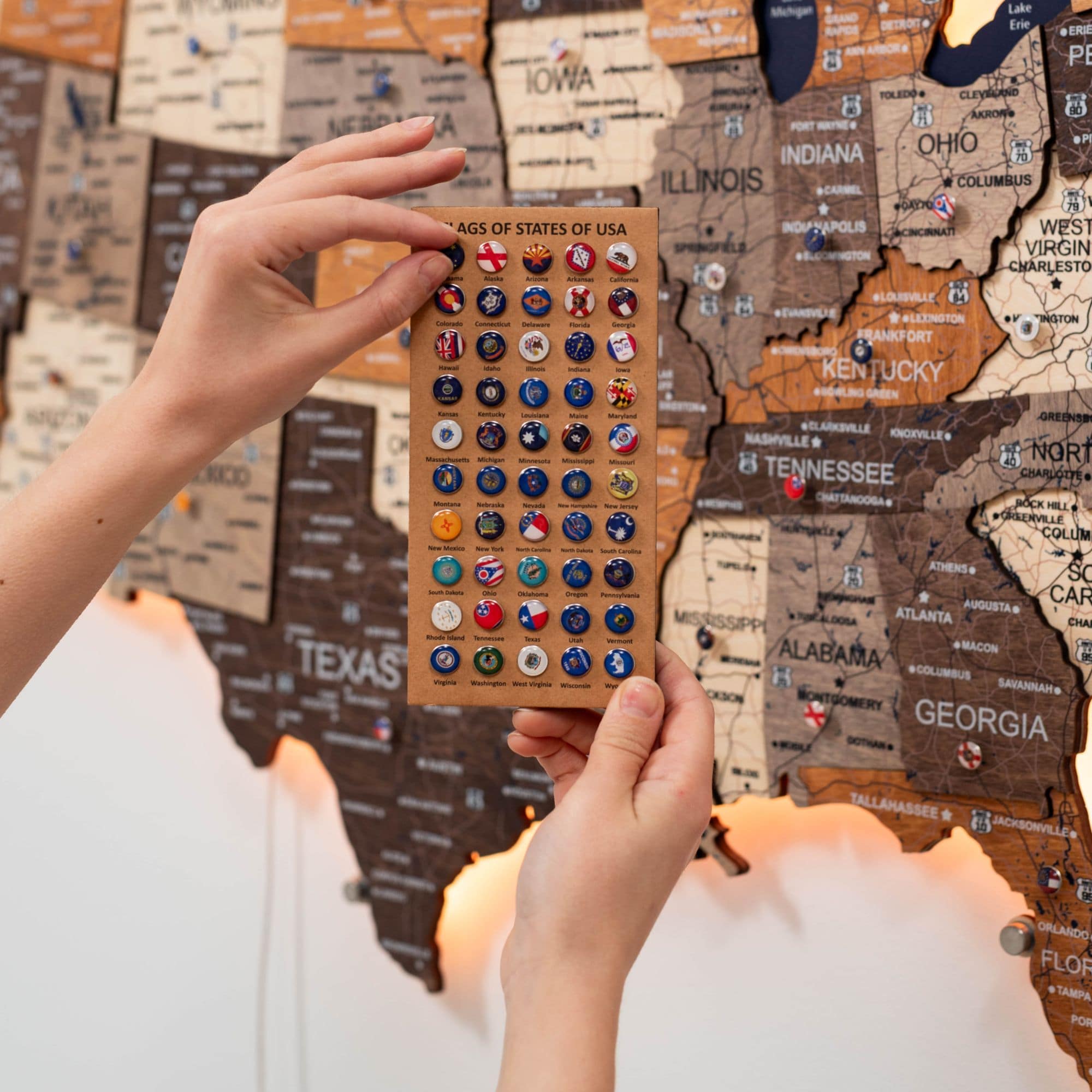 Wooden 3d Led Map Of Usa - Multicolor