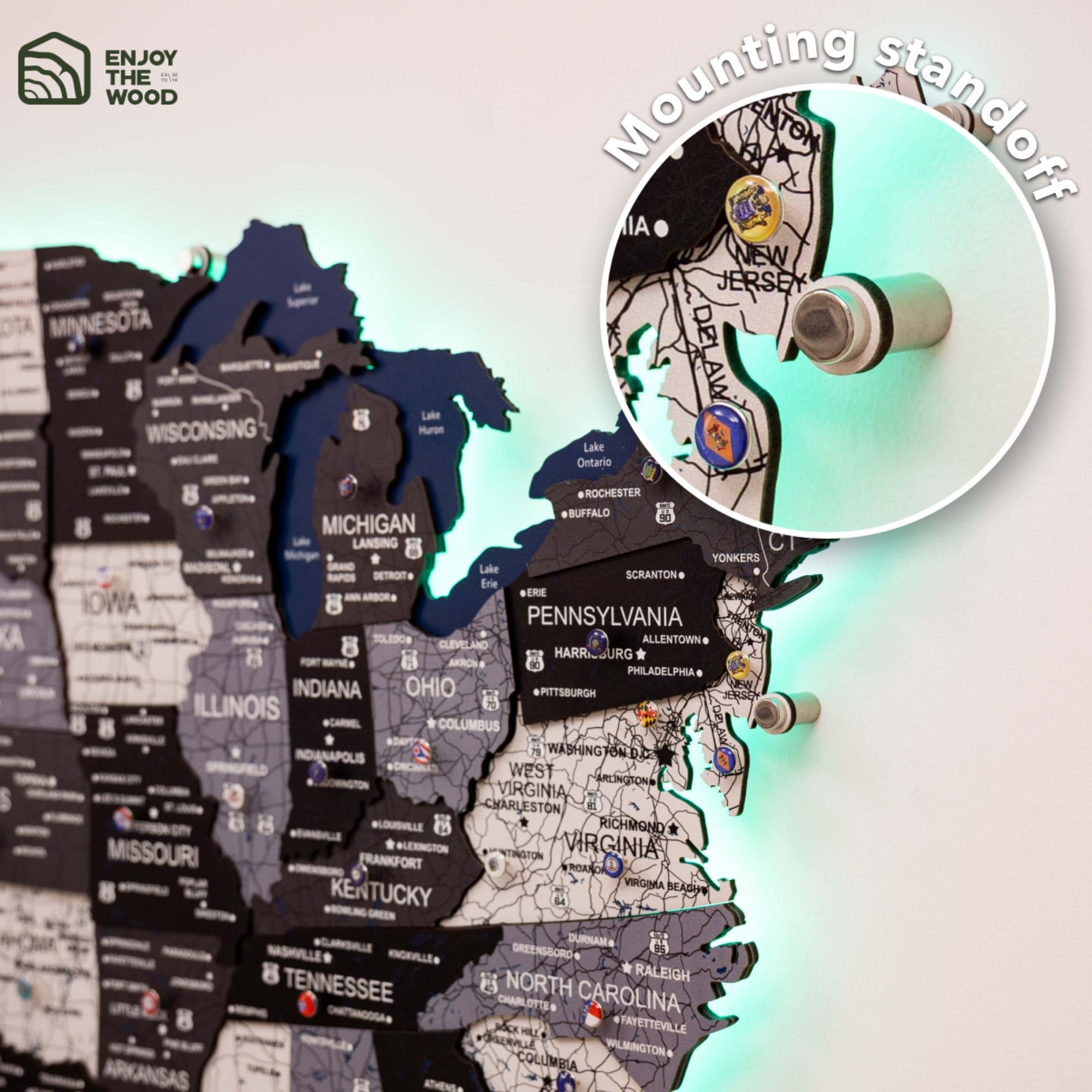 Wooden 3d Led Map Of Usa - Nordik