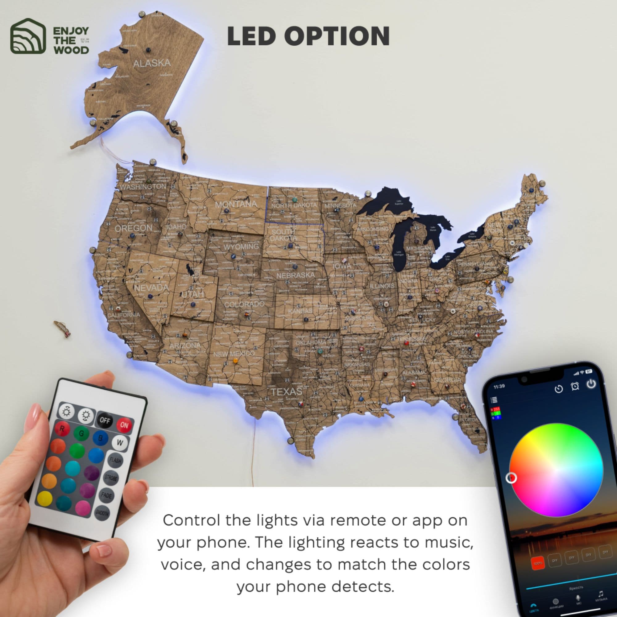 Wooden 3d Led Map Of Usa - Terra