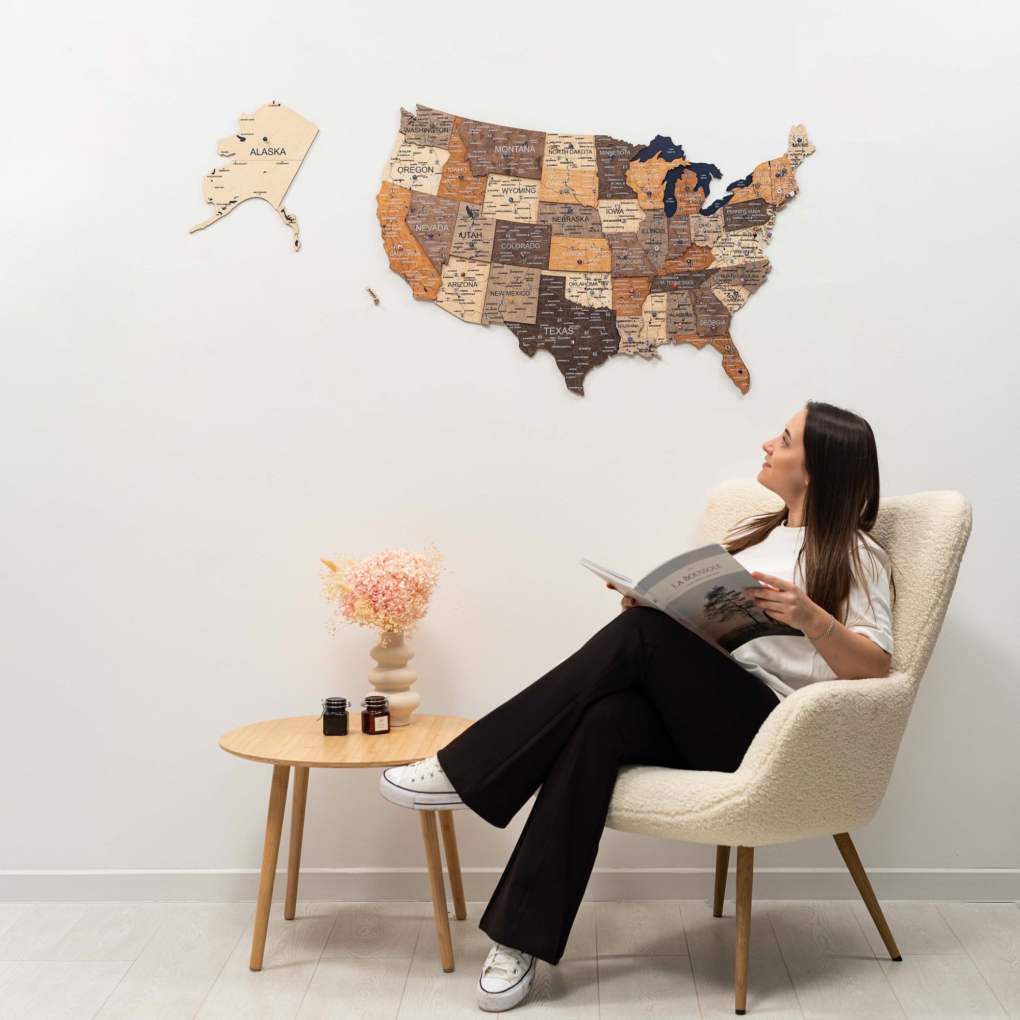 Wooden 3d Map Of Usa - Multicolor