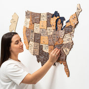 Wooden 3d Map Of Usa - Multicolor