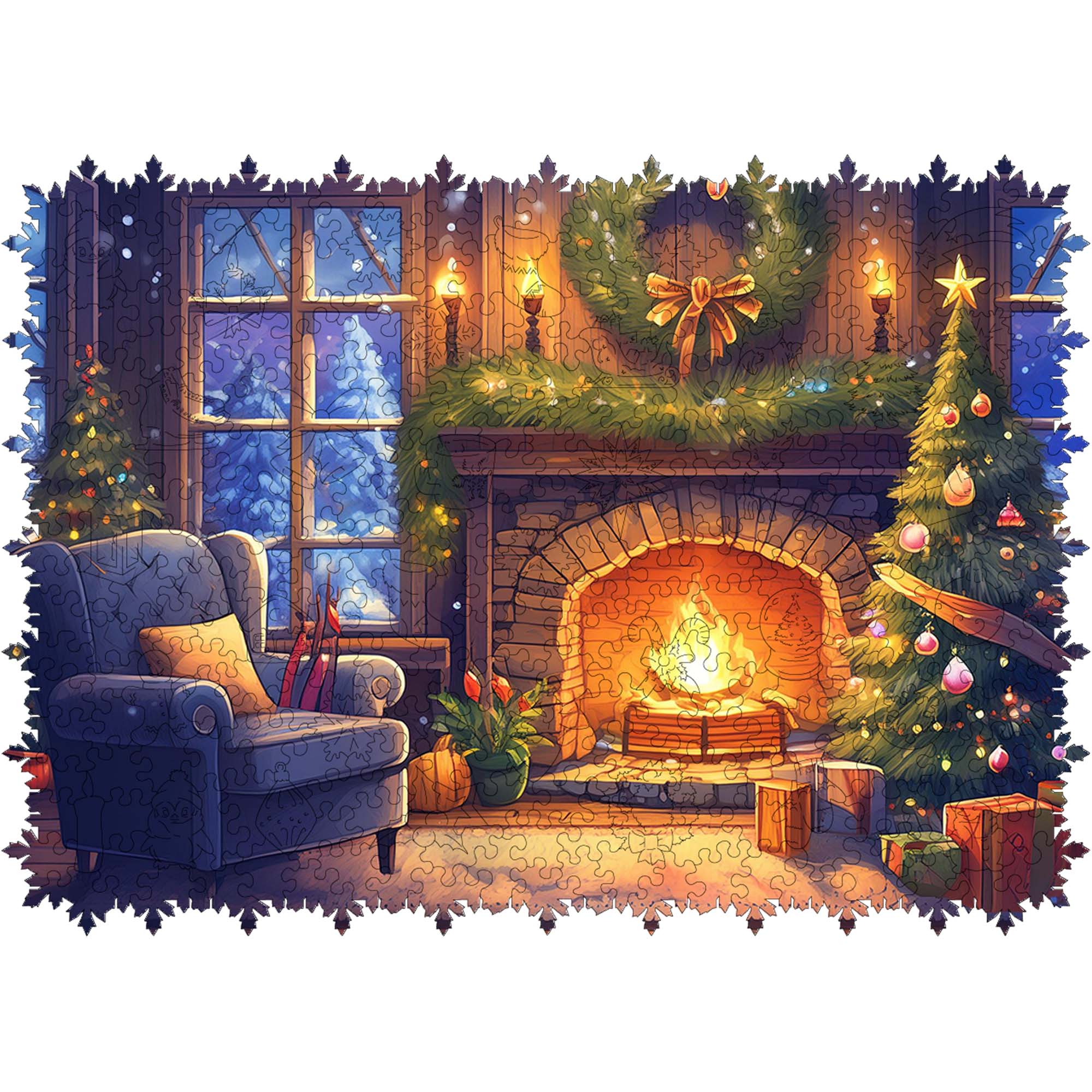 Wooden Jigsaw Puzzle Cozy Near The Fireplace