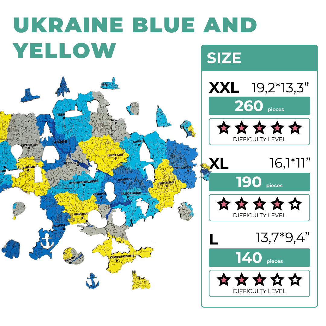 Wooden Jigsaw Puzzle Map Of Ukraine Blue And Yellow