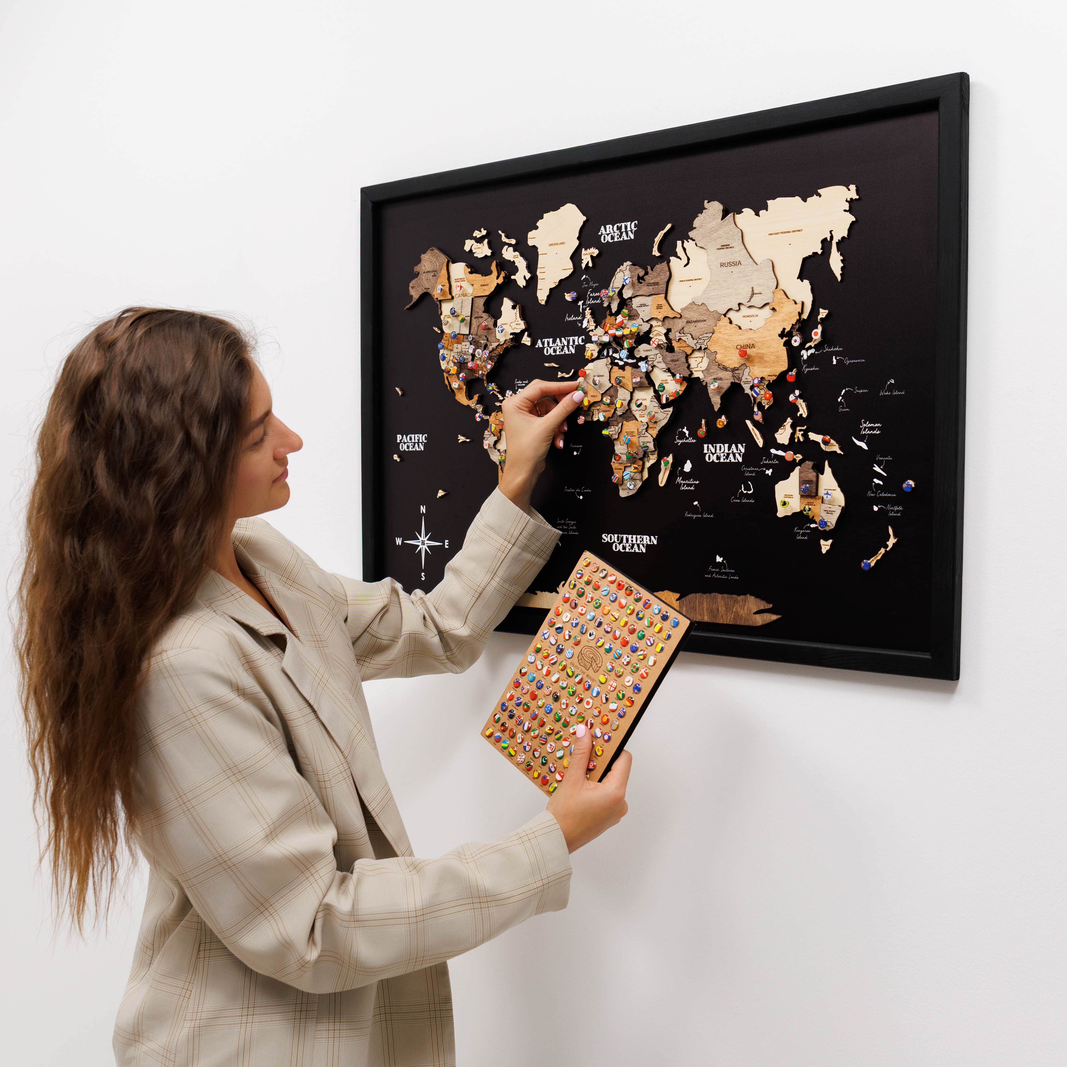 3d Wooden Panel World Map Multicolor
