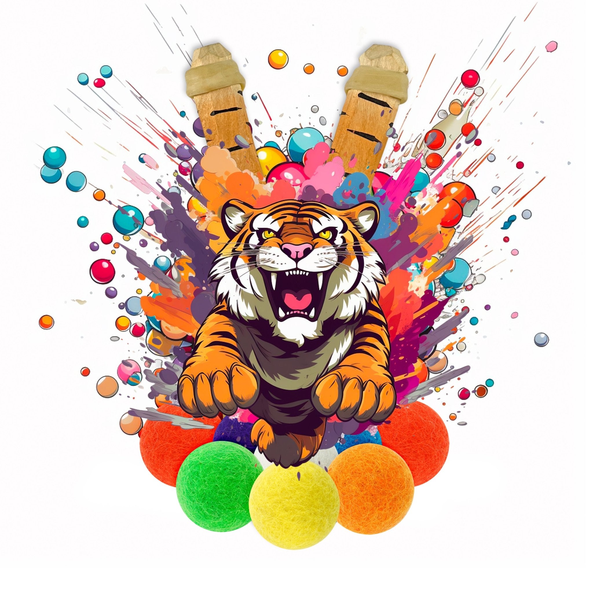 Wooden Tiger Slingshot + Felt Ammo