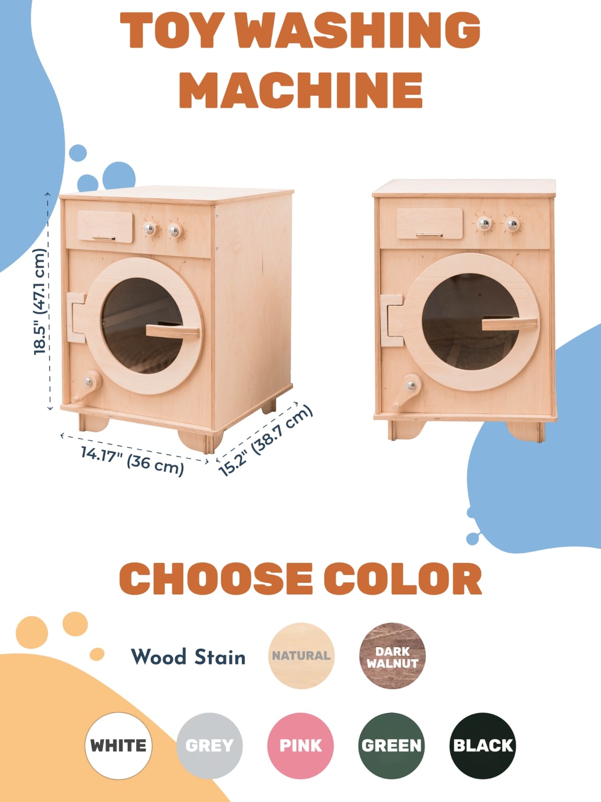 Natural Wooden Toy Washing Machine