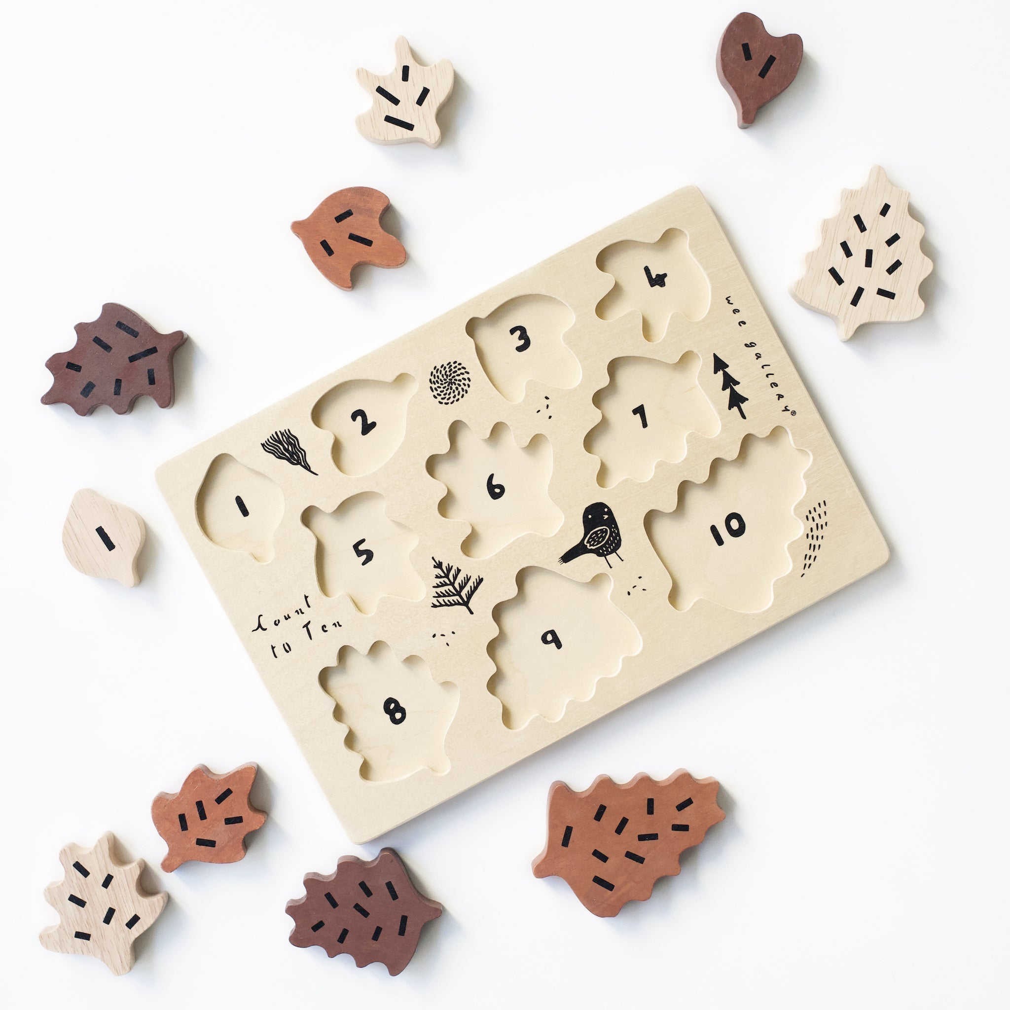 Wooden Tray Puzzle - Count To 10 Leaves