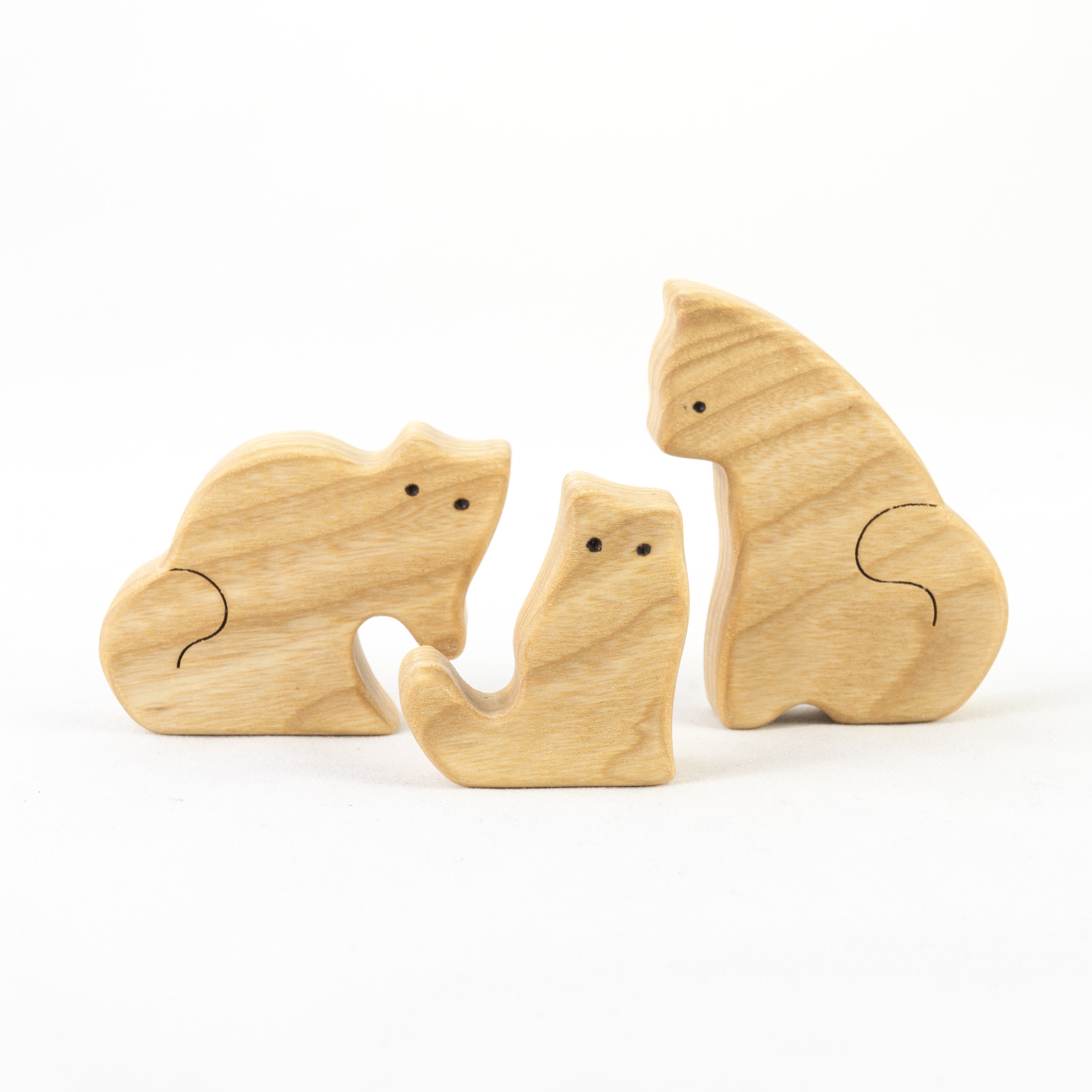 Waldorf Wooden Cats Family Of 3 Puzzle Set