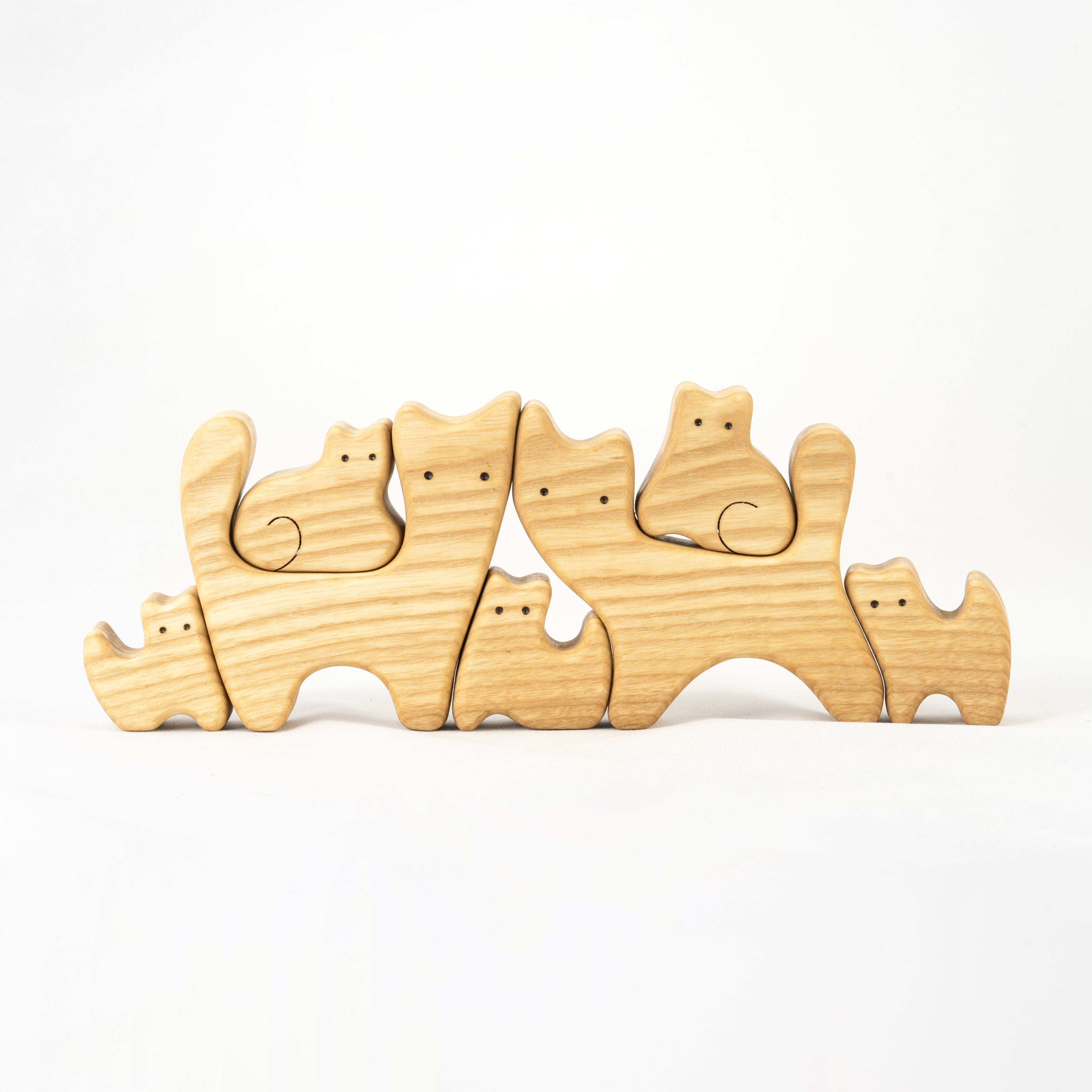 Waldorf Wooden Cats Family Of 7 Puzzle Set