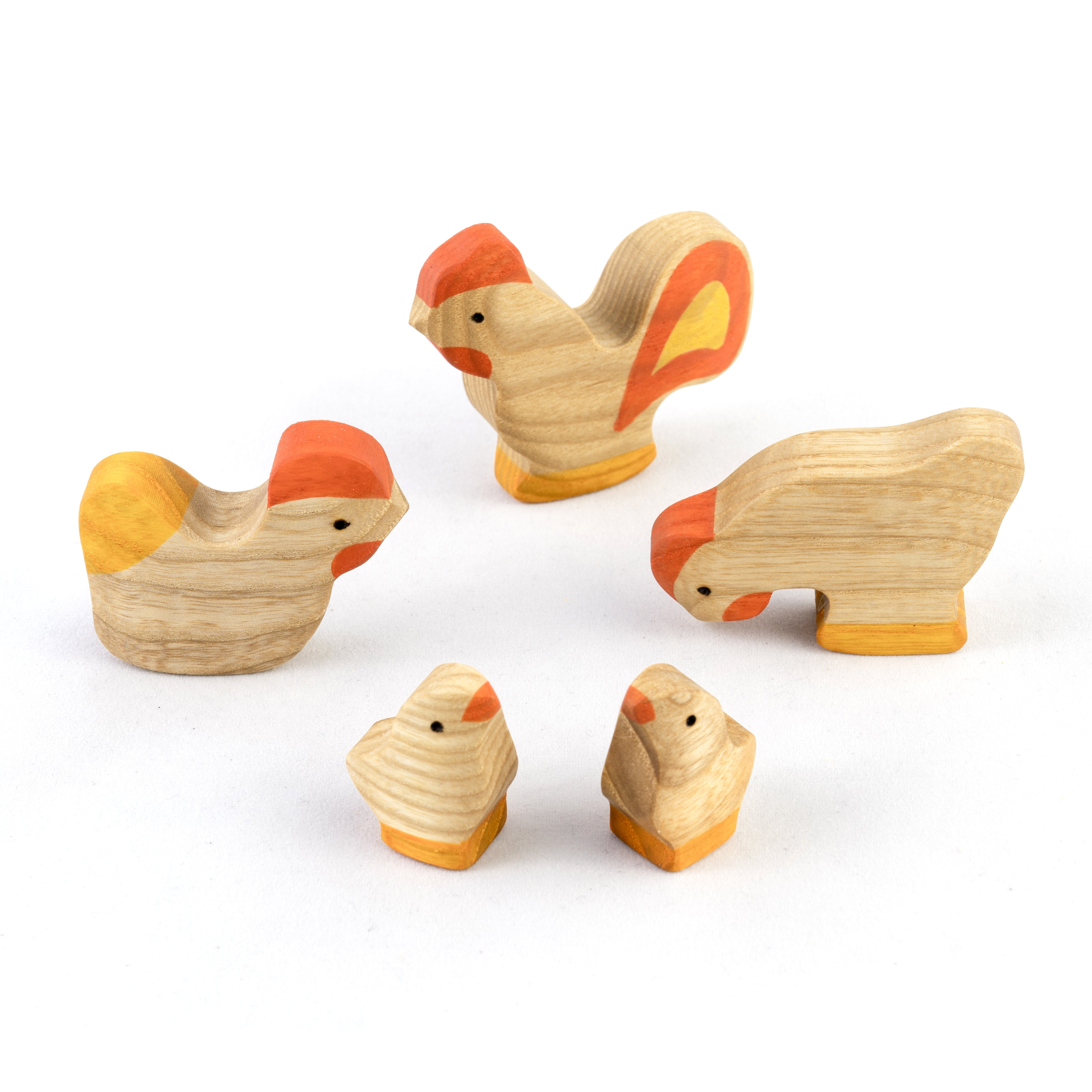Waldorf Natural Wooden Rooster With Chickens Set - 5 Pieces