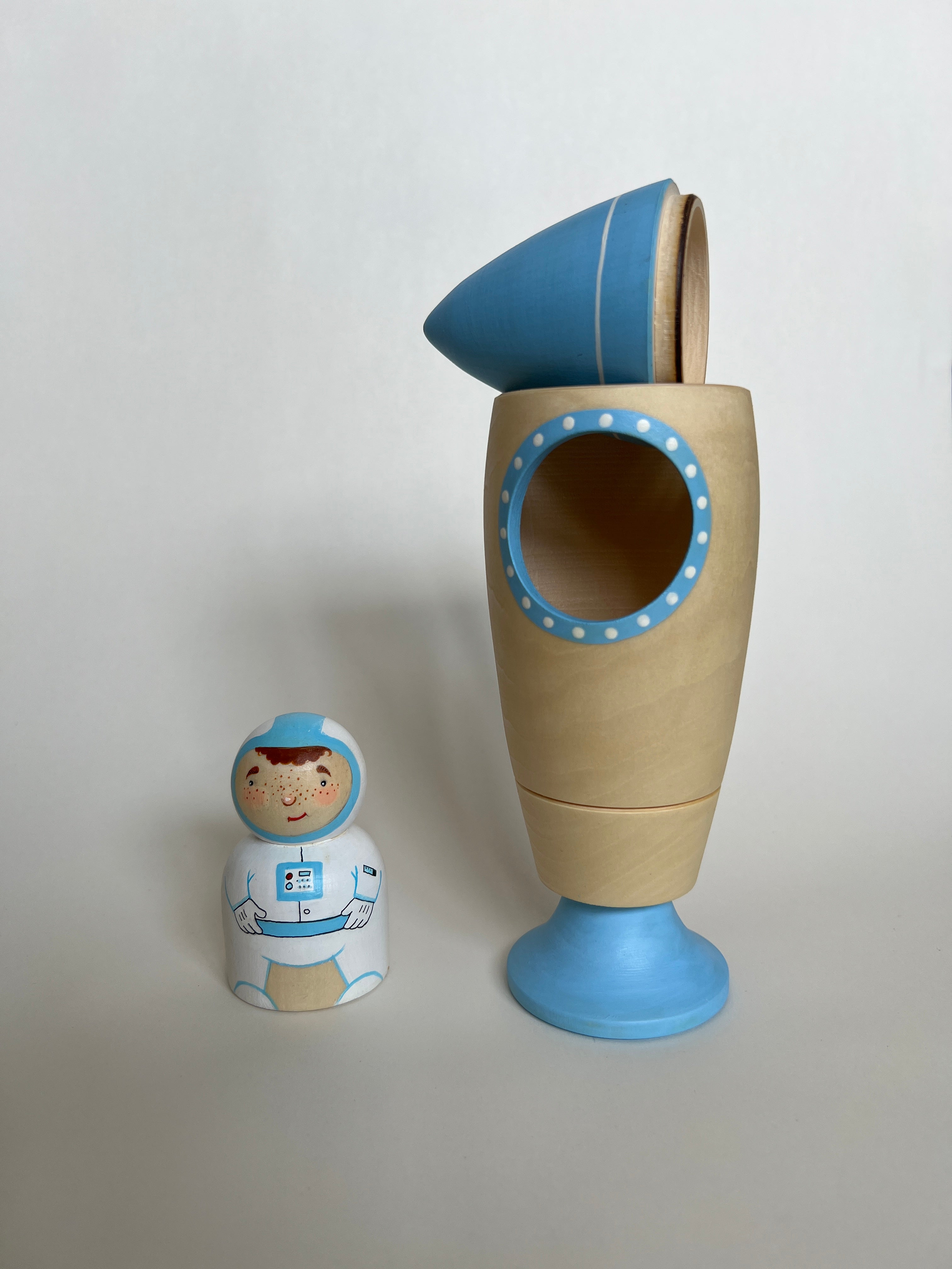 Wooden Rocket Ship Toy With Astronaut