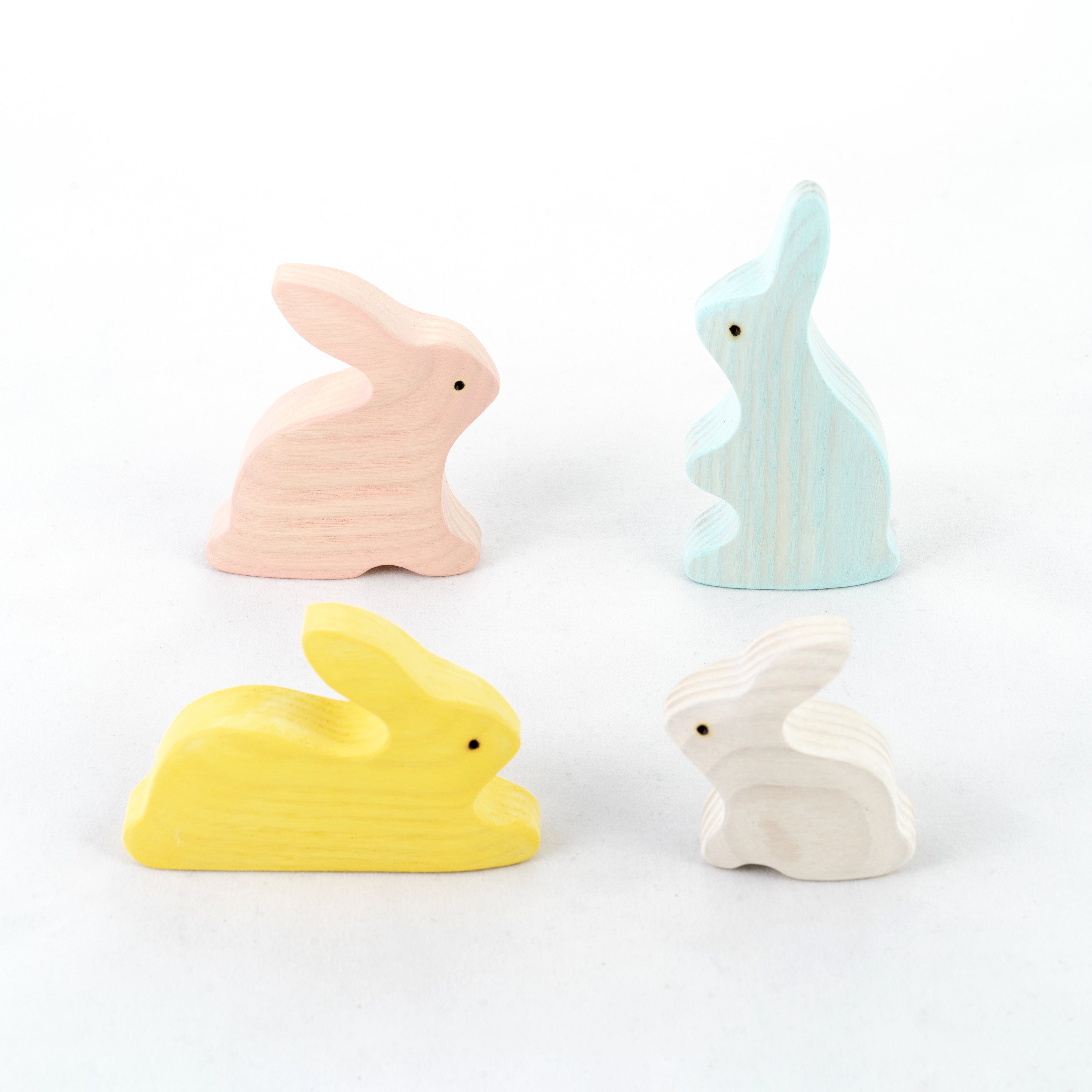 Waldorf Toys Bunny Rabbits Family Set Of 4, Rabbits Figurines