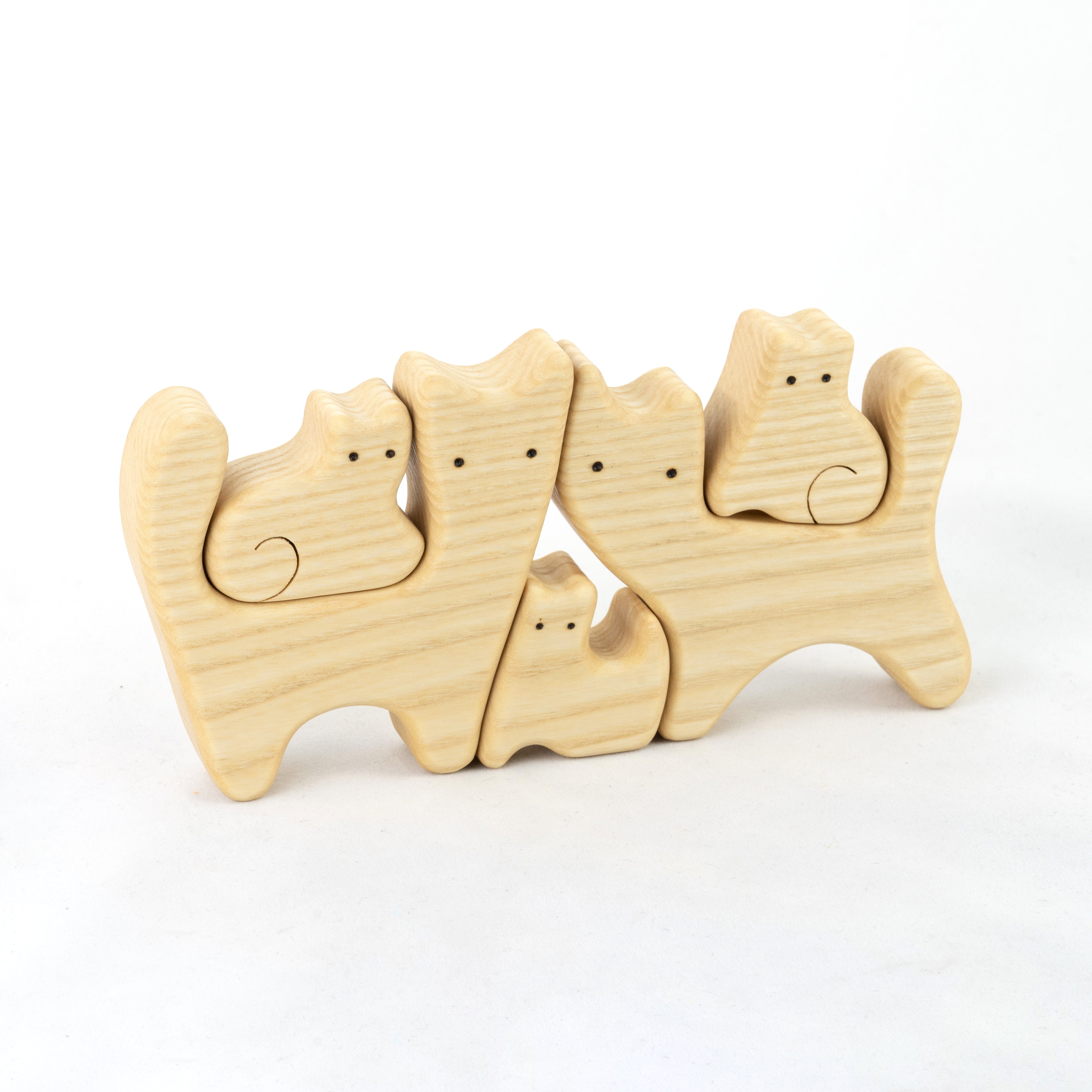 Waldorf Wooden Cats Family Of 5 Puzzle Set
