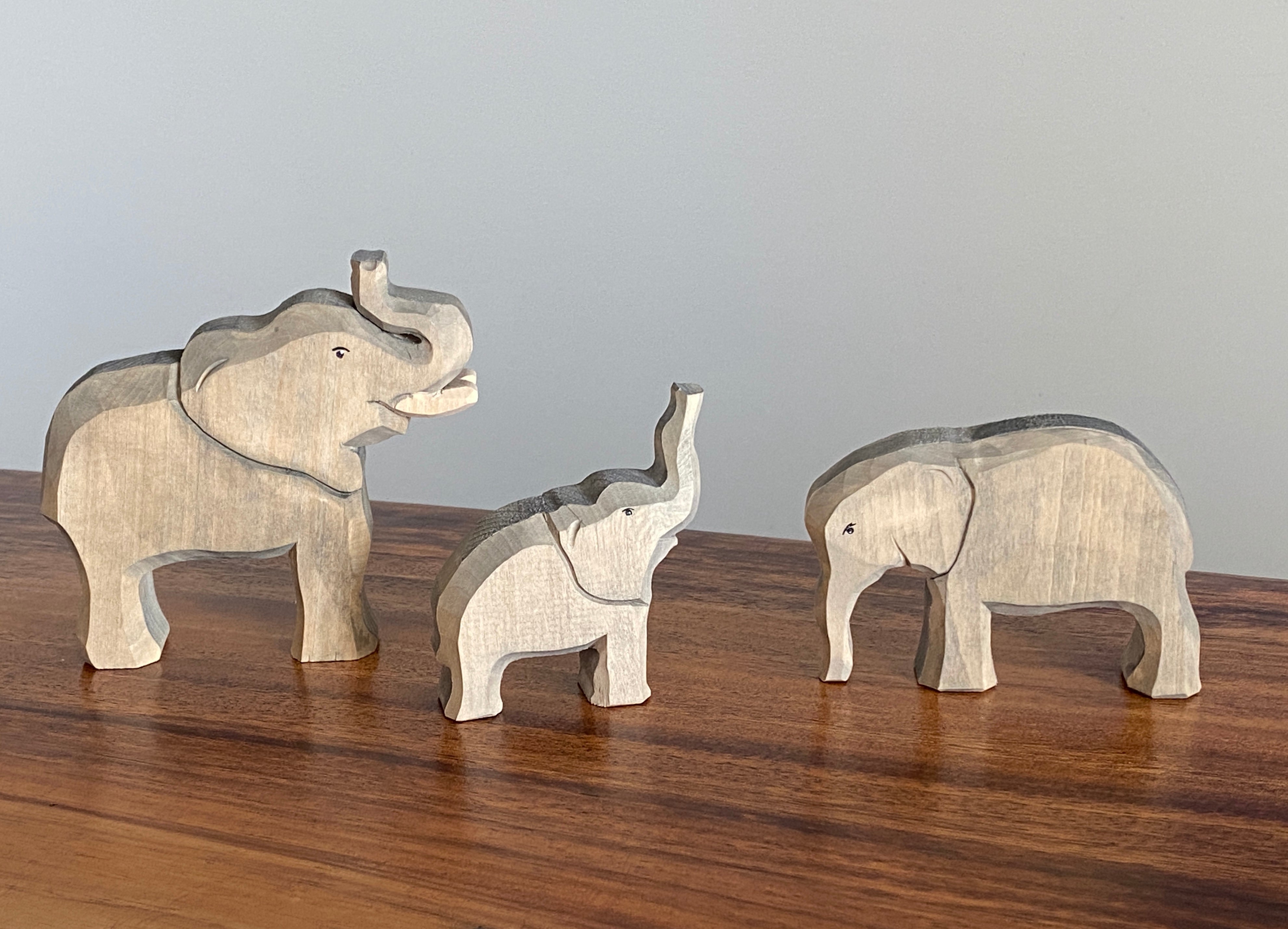 Hand Carved Wooden Elephants Set Of 3