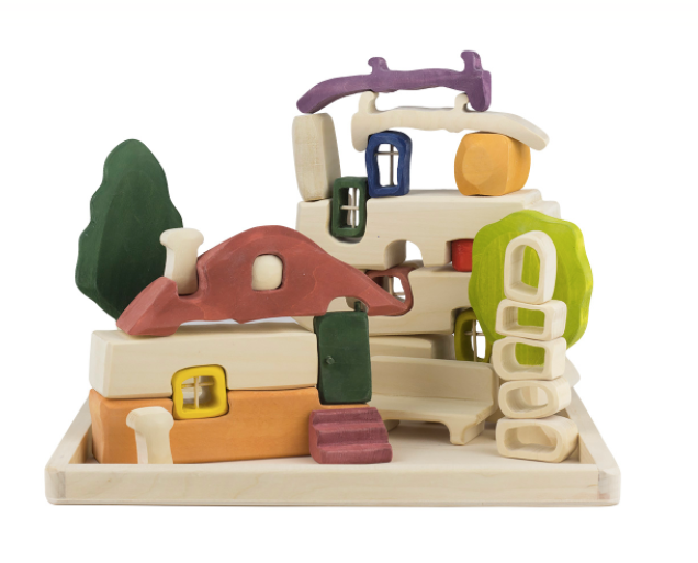 Wooden House Building Blocks Toy Set