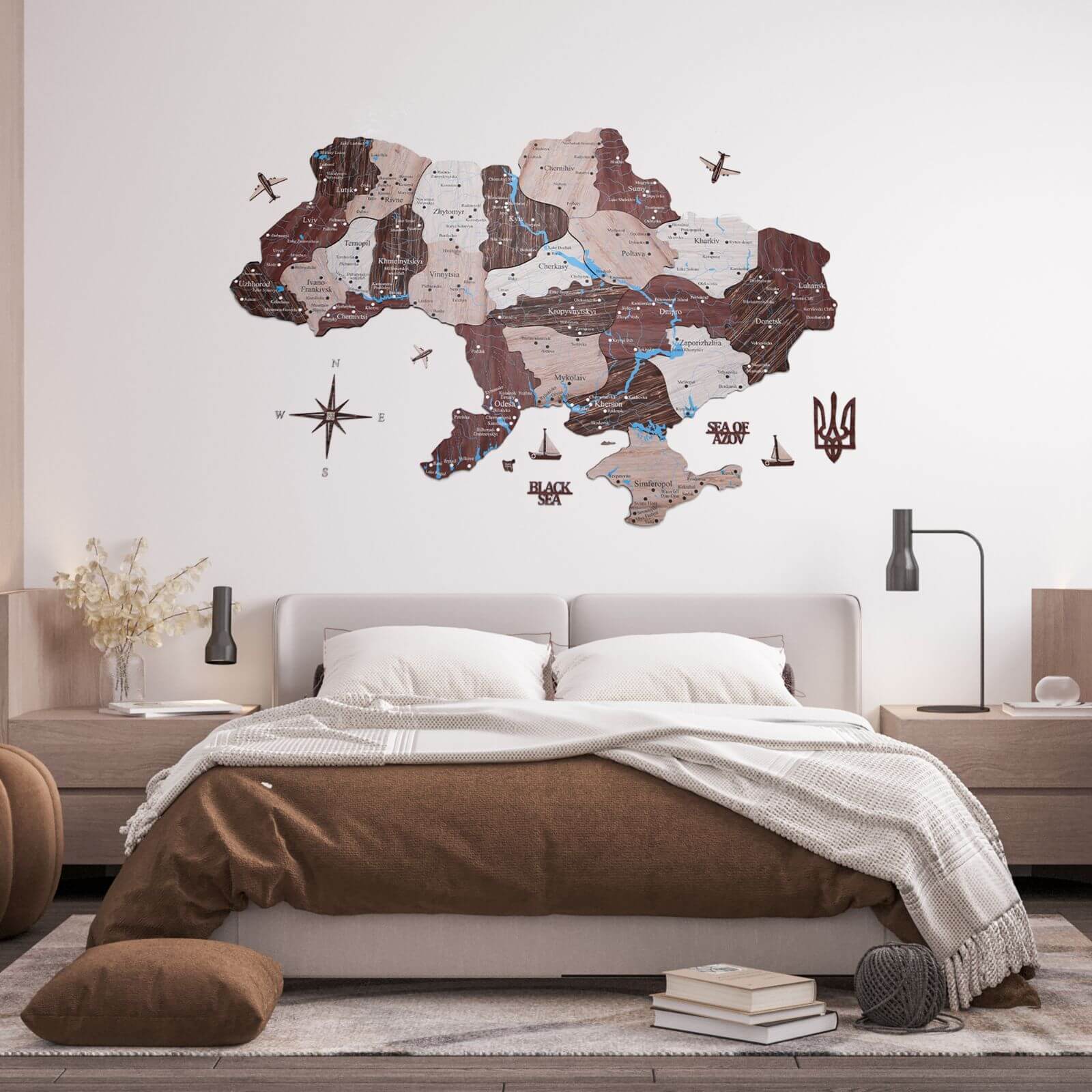 Wooden Map Of Ukraine Cappuccino