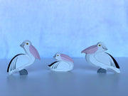 Hand Carved Wooden Pelican Toy Set Of 3