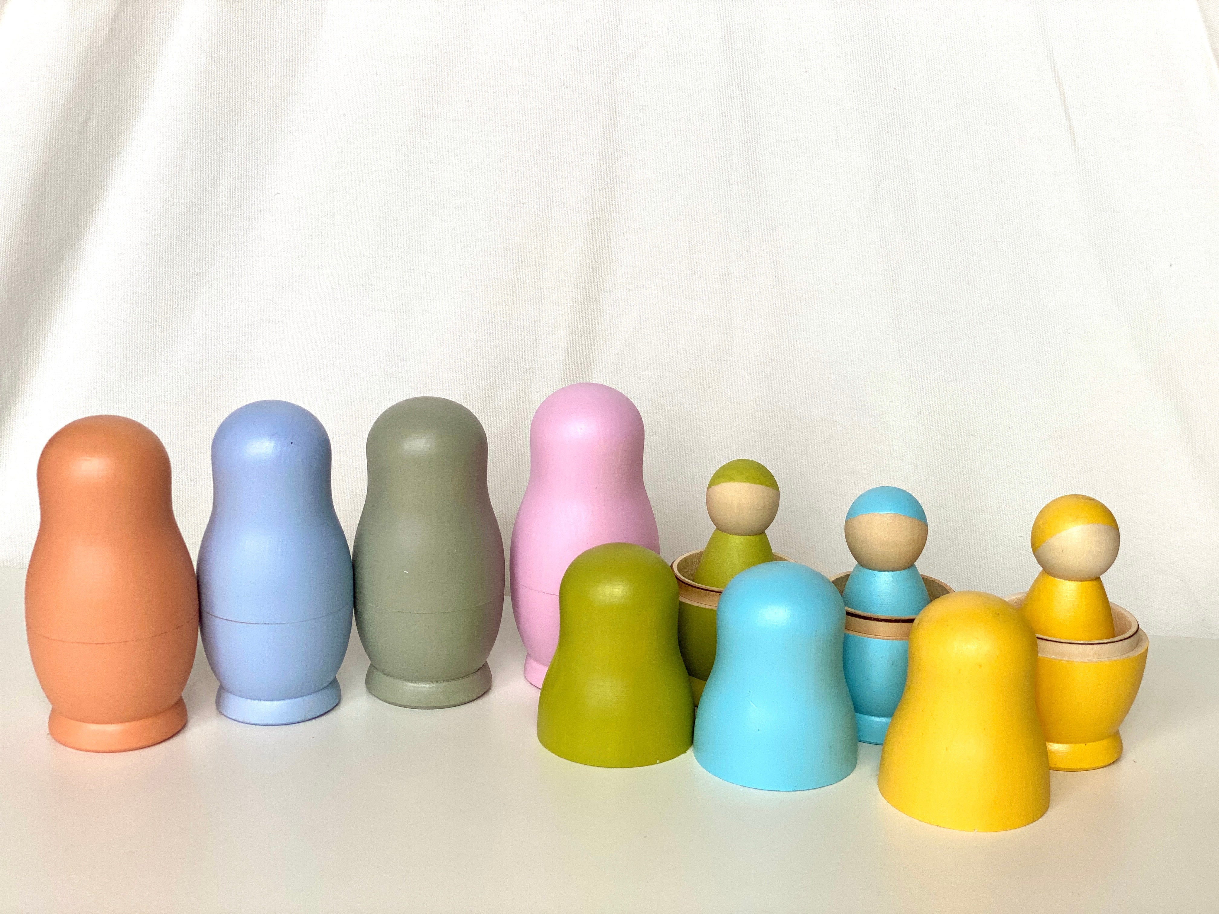 Wooden Nesting Dolls With Pegs Pastel