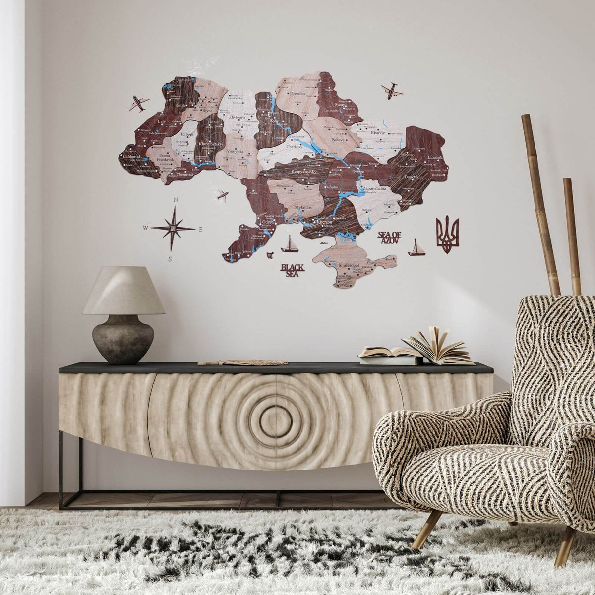 Wooden Map Of Ukraine Cappuccino