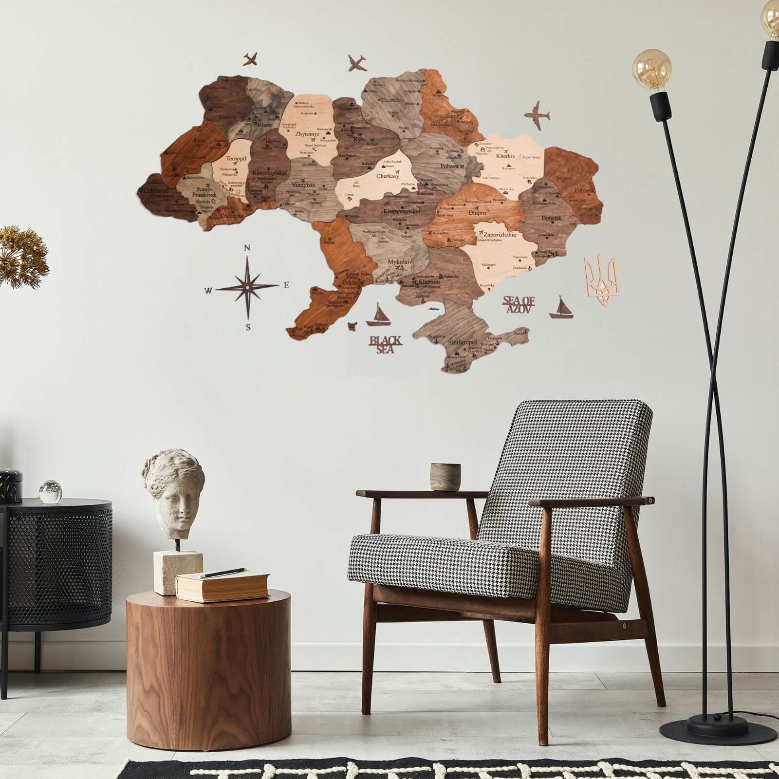 Wooden Map Of Ukraine Cappuccino