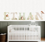 Baby Name & Woodland Animals Decor - Fabric Nursery Wall Art Decals