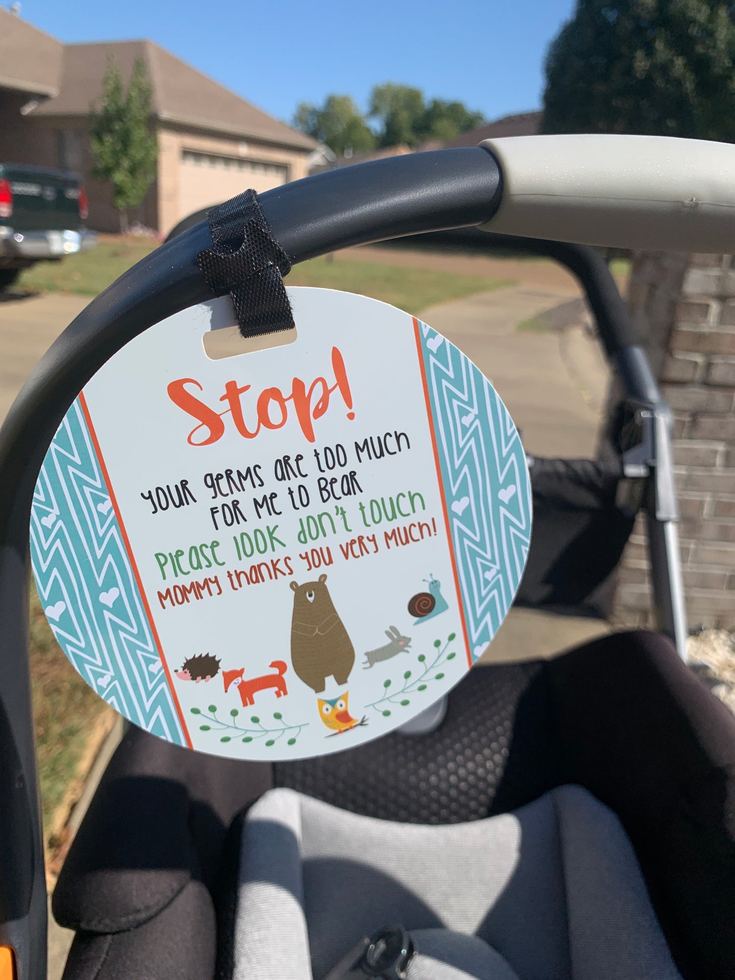 Woodlands No Touching My Newborn Car Seat Sign Tag