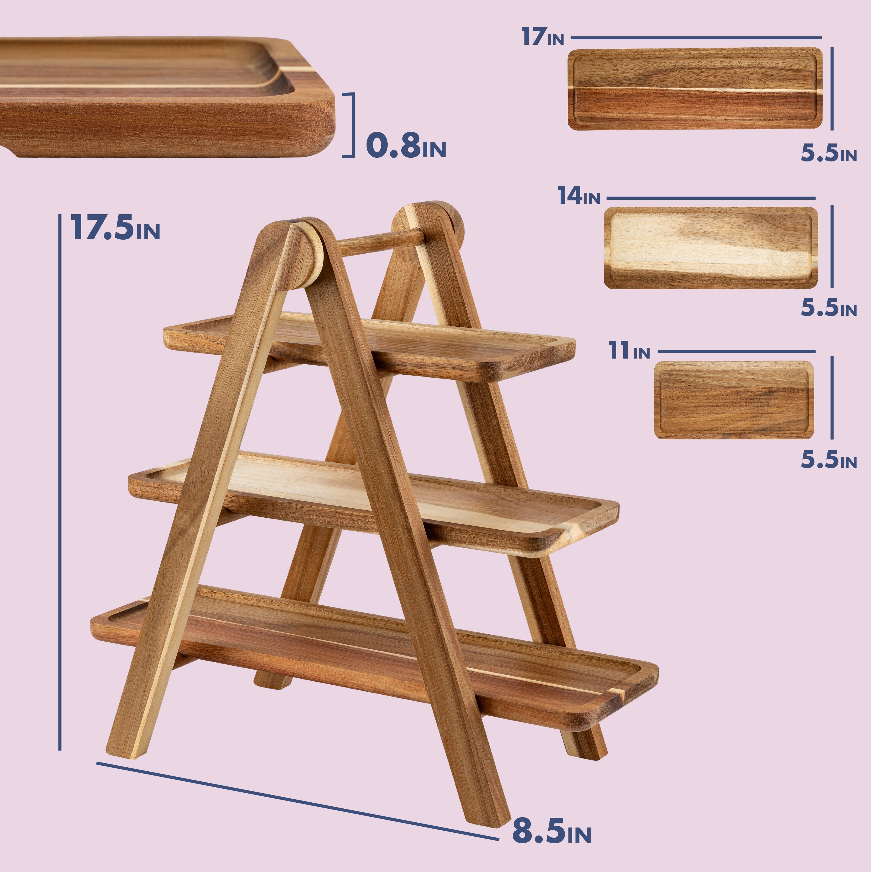 Acacia Wood 3 Tier Serving Tray