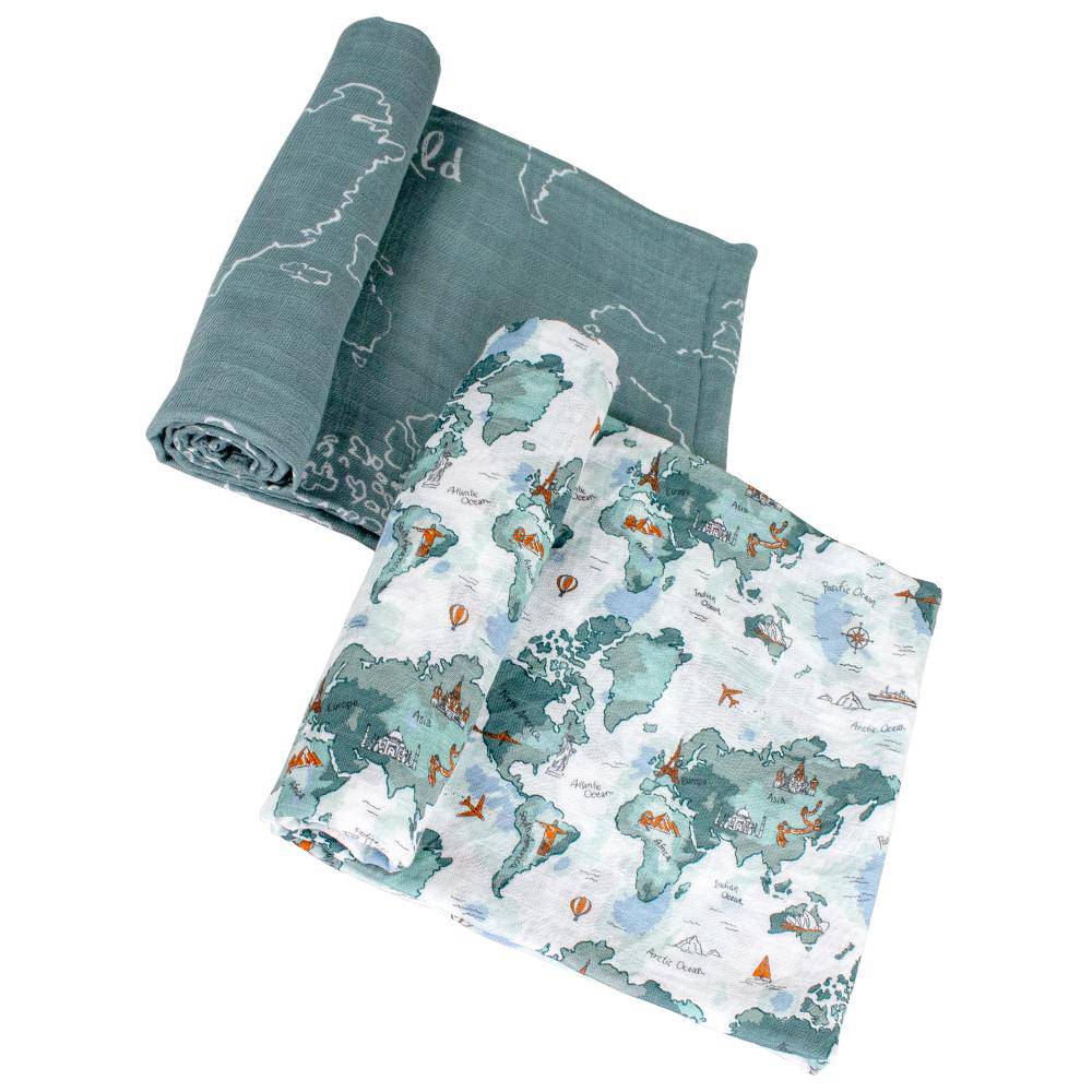 Muslin Swaddle Blanket Set Oh So Soft World Map + Someday