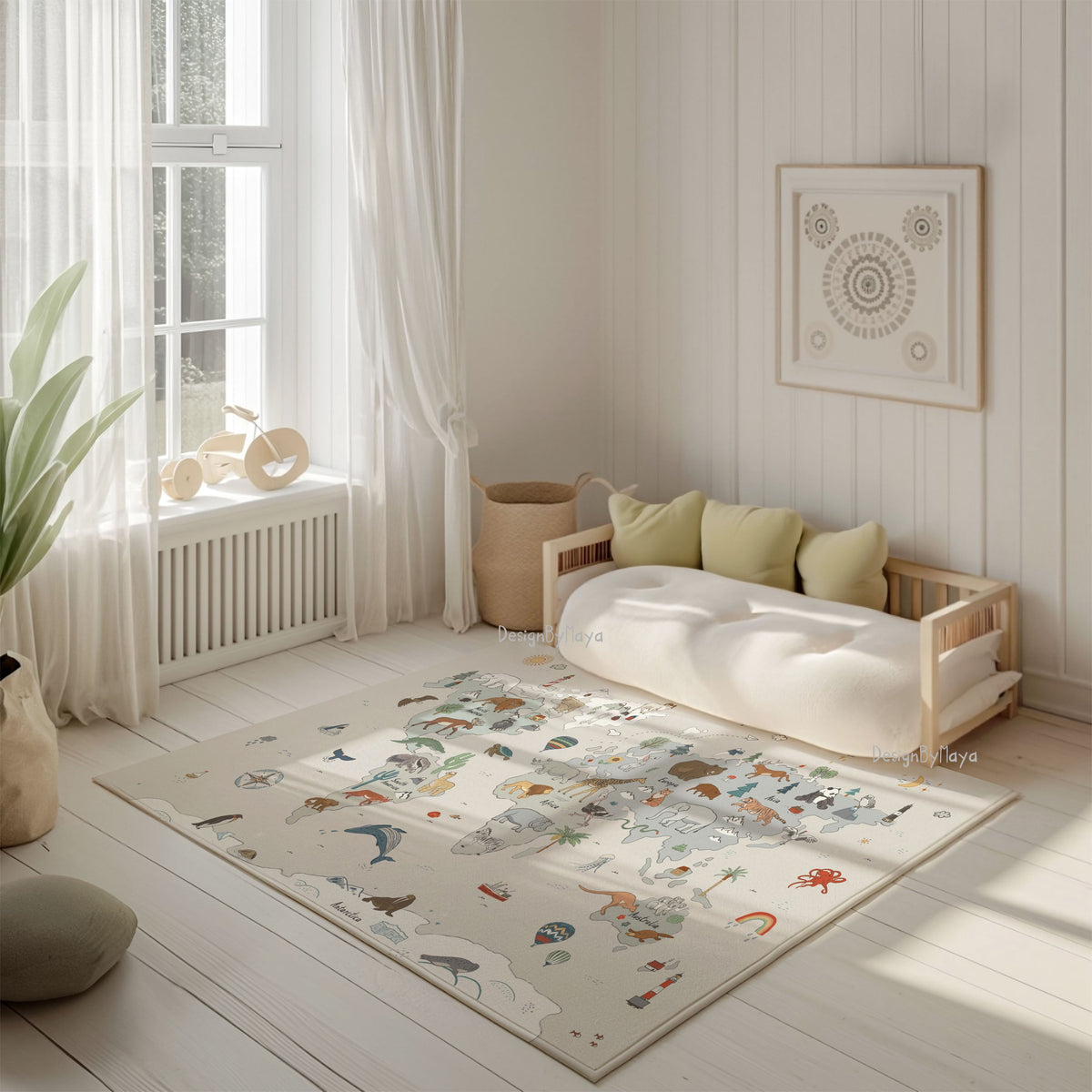 Ice Hockey Rink Playroom Rug / World Map Area Rug