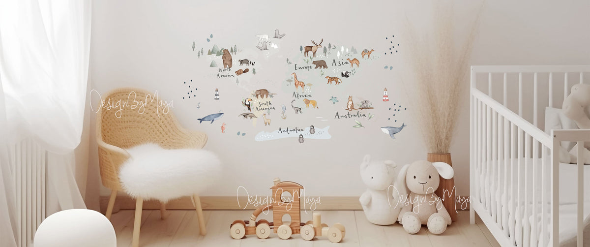 World Map Decals - Fabric Nursery Wall Art Decals