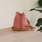 Woven Drawstring Bucket Bag - Houndstooth