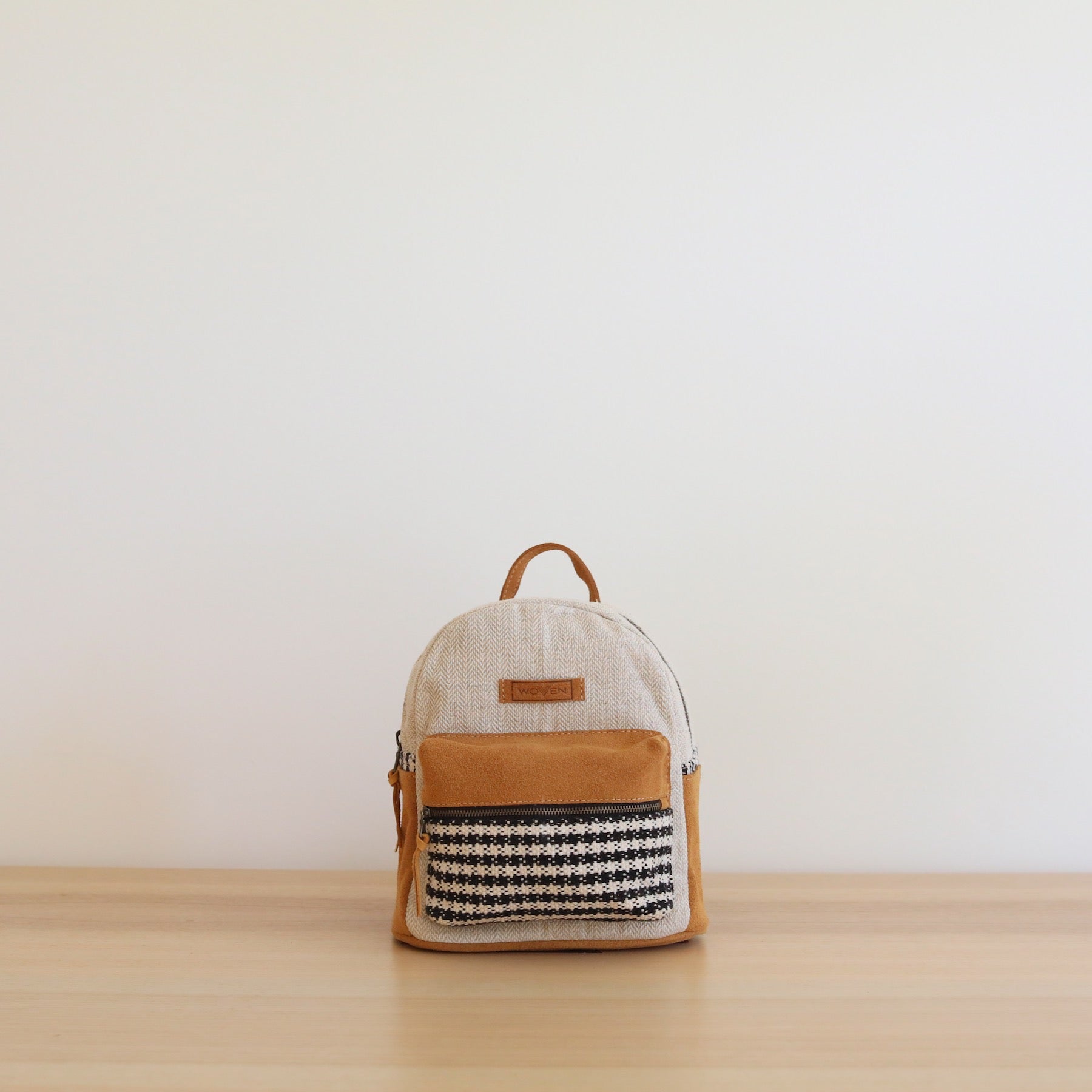 Woven Mini Backpack - Houndstooth