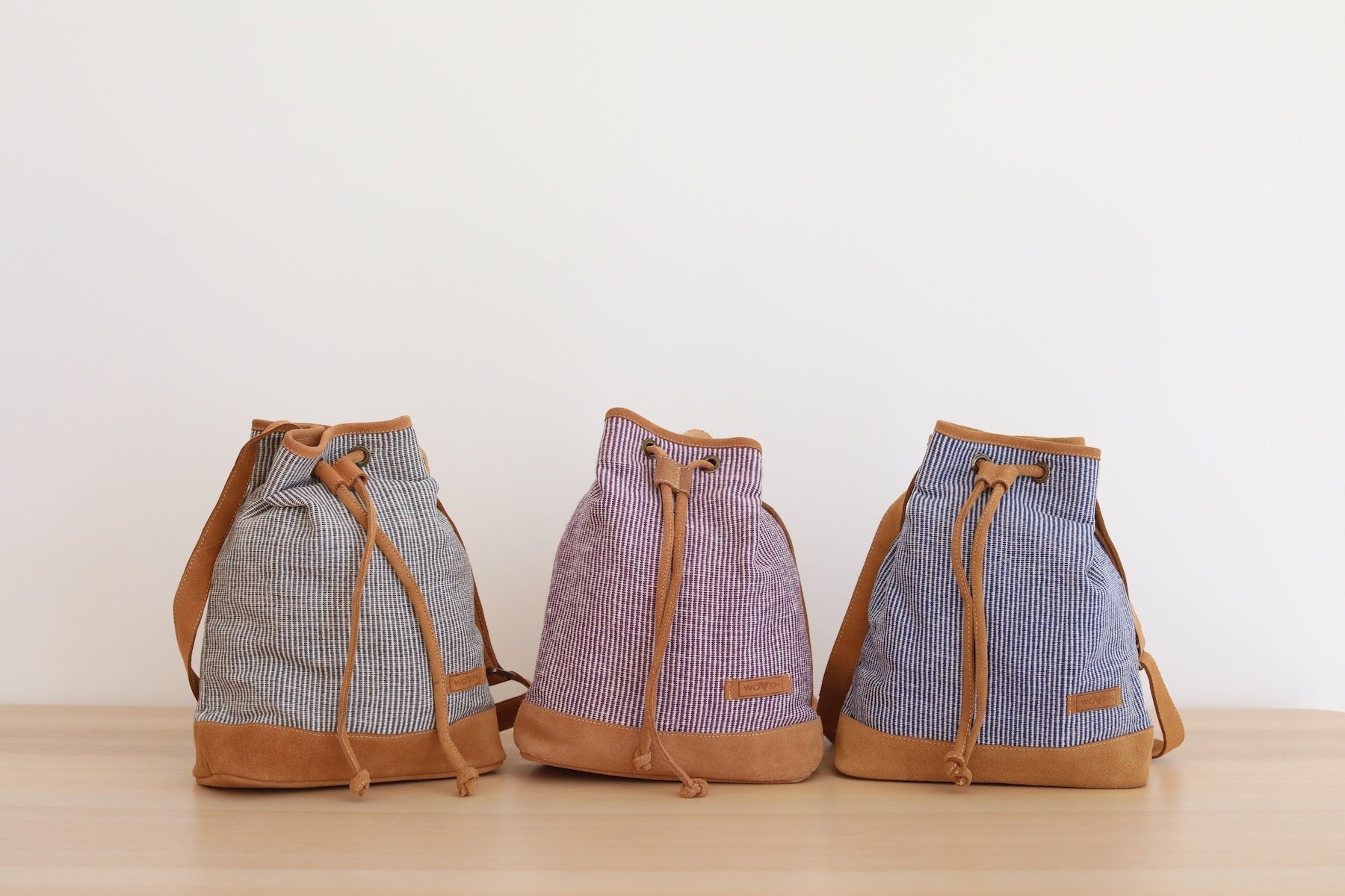 Woven Drawstring Bucket Bag - Sally