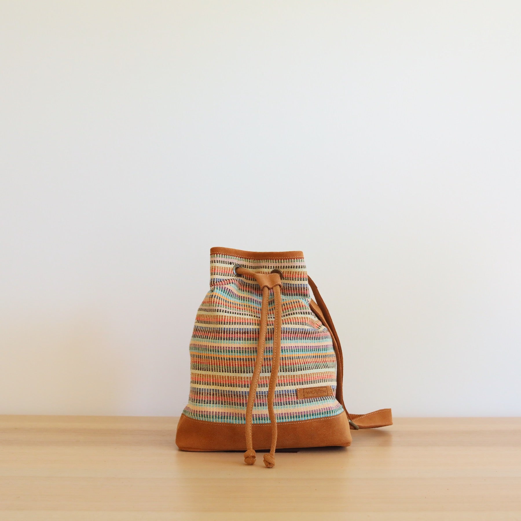 Woven Drawstring Bucket Bag